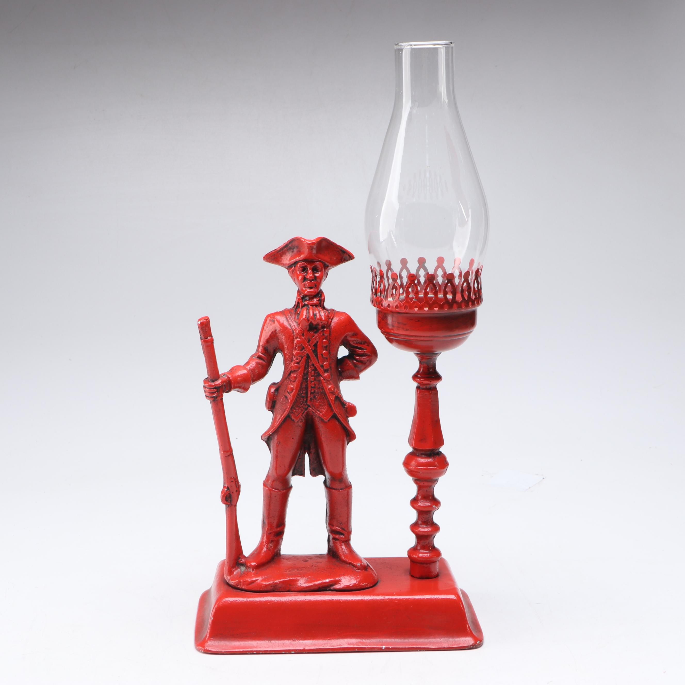 Colonial Soldier Red Cast Iron Figural Candlestick