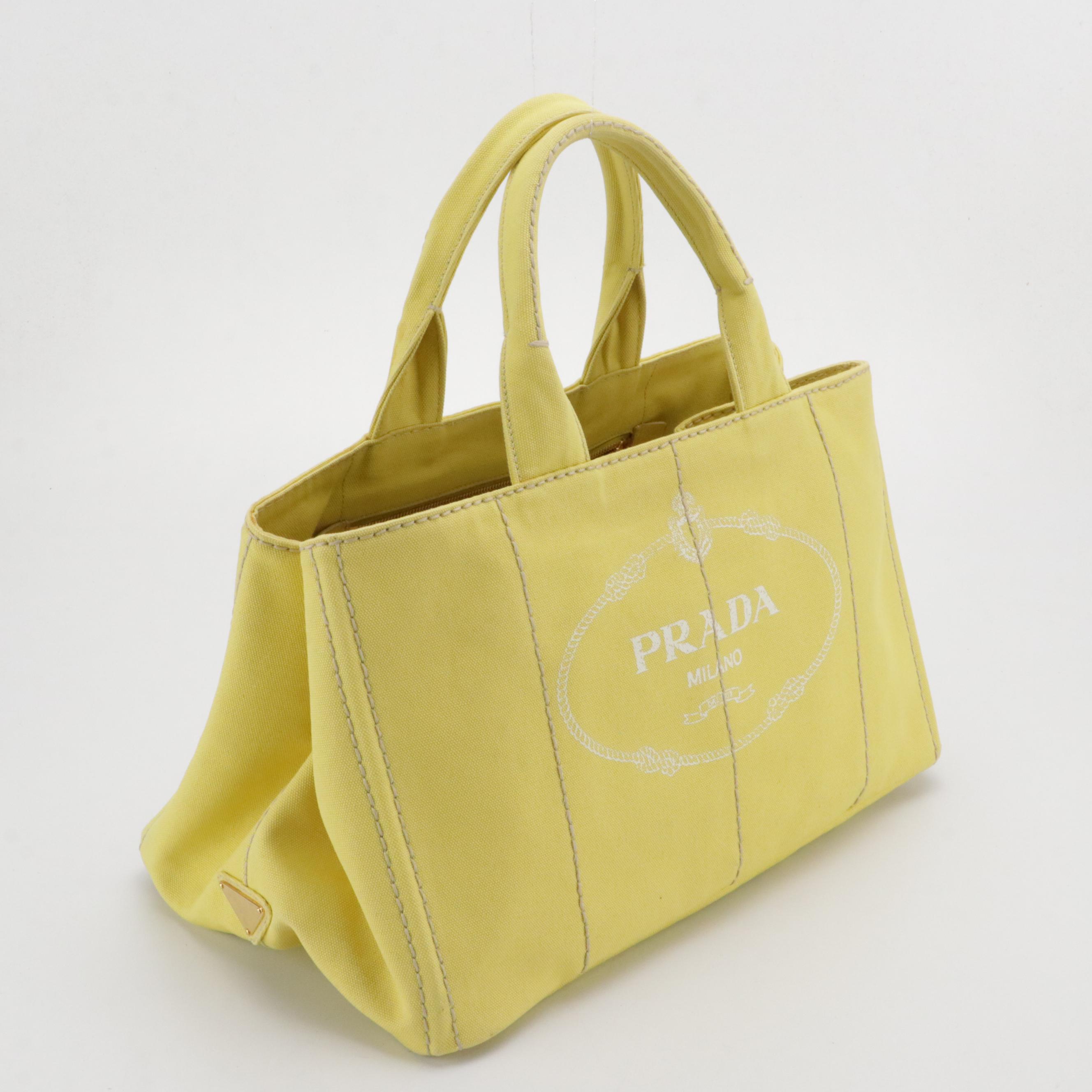 Prada Large Canapa Logo Tote in Ananas Yellow Canvas
