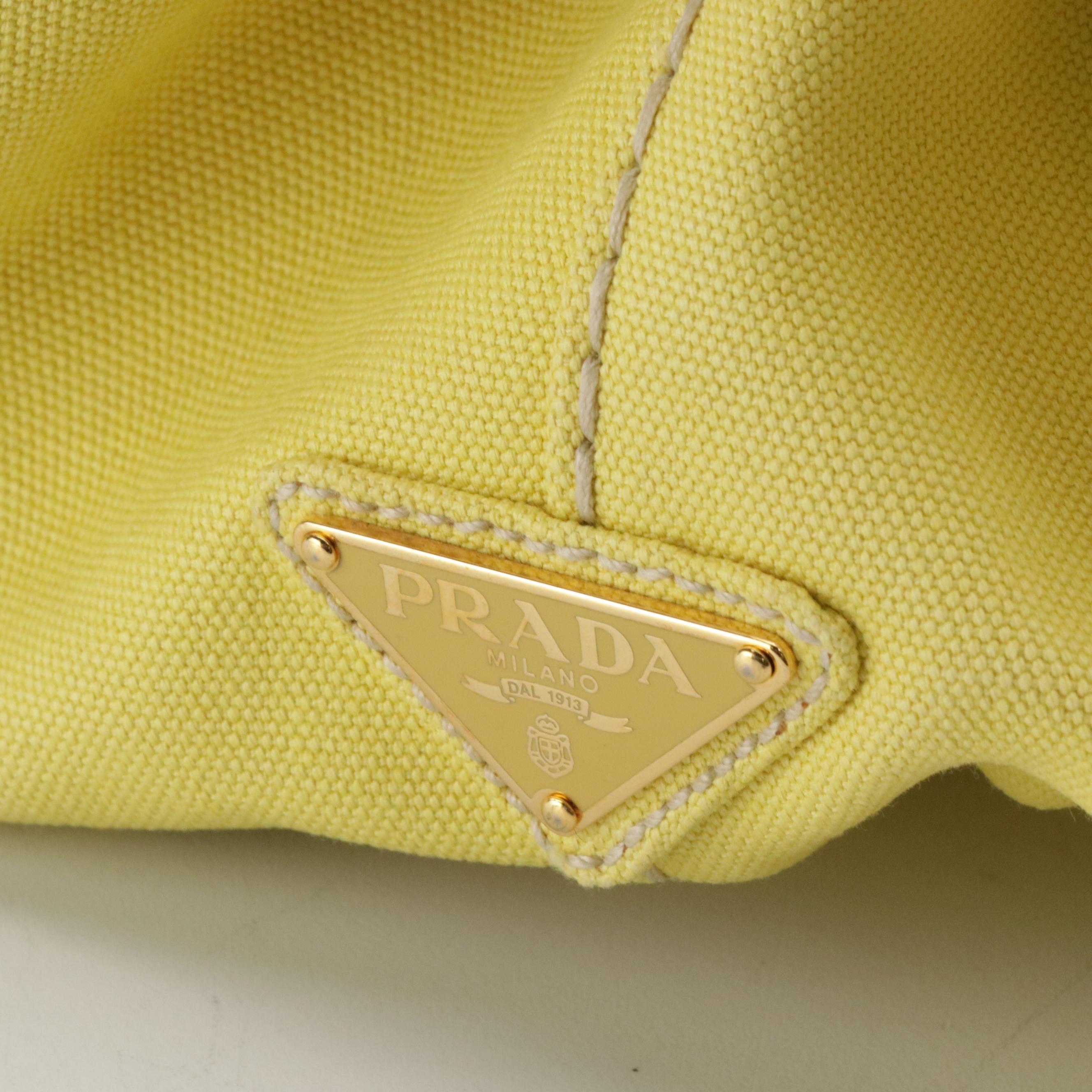 Prada Large Canapa Logo Tote in Ananas Yellow Canvas