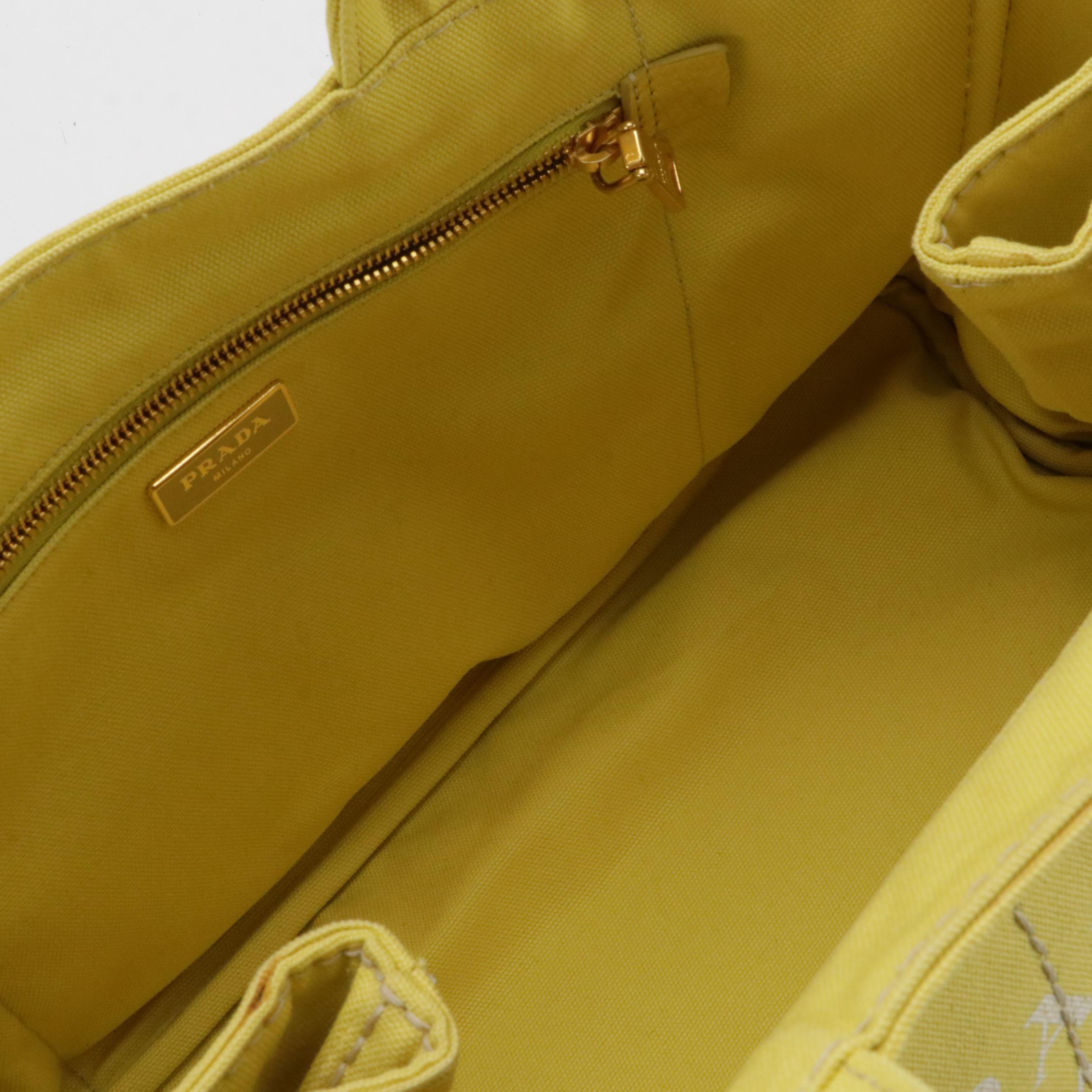 Prada Large Canapa Logo Tote in Ananas Yellow Canvas