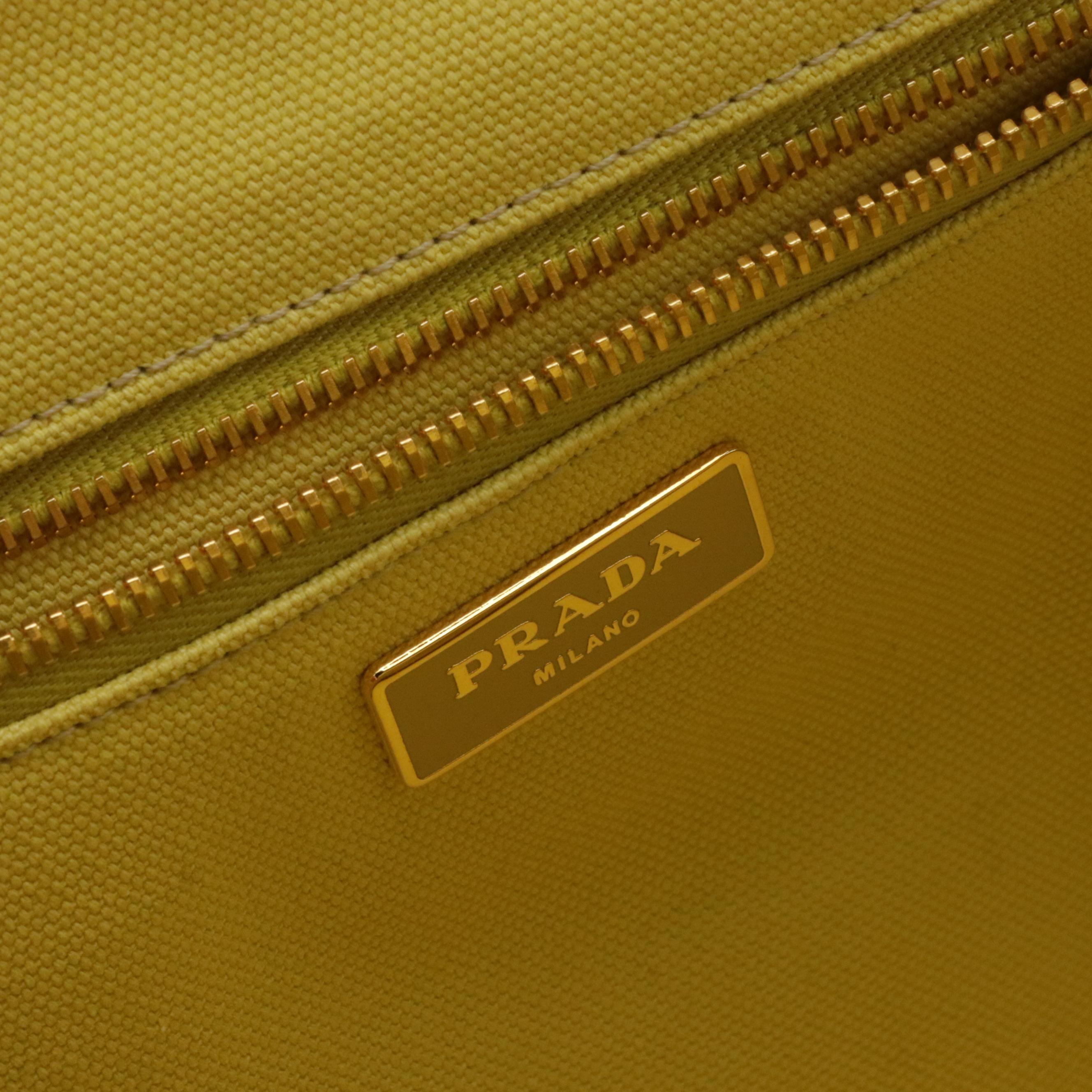 Prada Large Canapa Logo Tote in Ananas Yellow Canvas