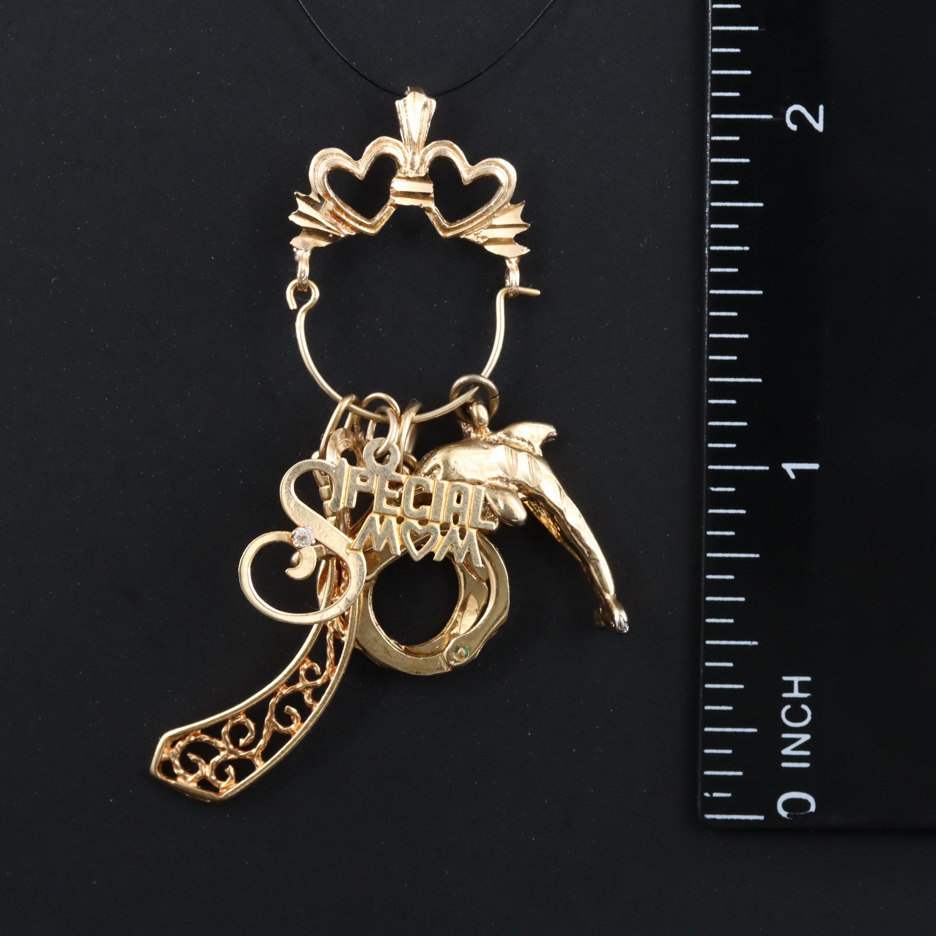 14K Charm Holder Including 18K and 14K 0.02 CTW Diamond Charms