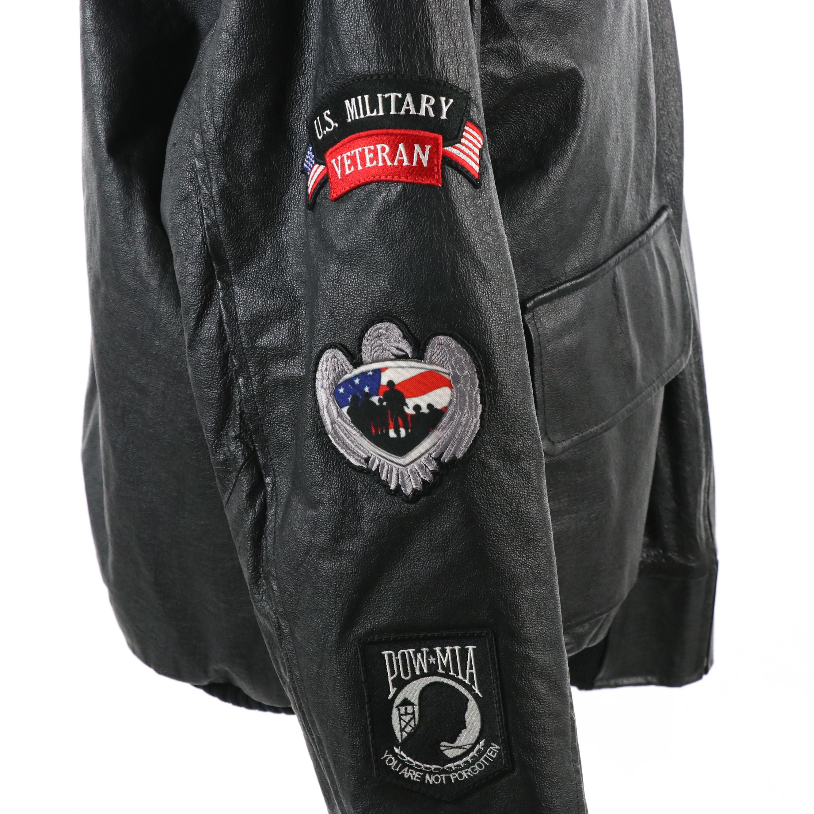 Men's The Bradford Exchange Leather Biker Jacket with Patches and Sherpa Collar