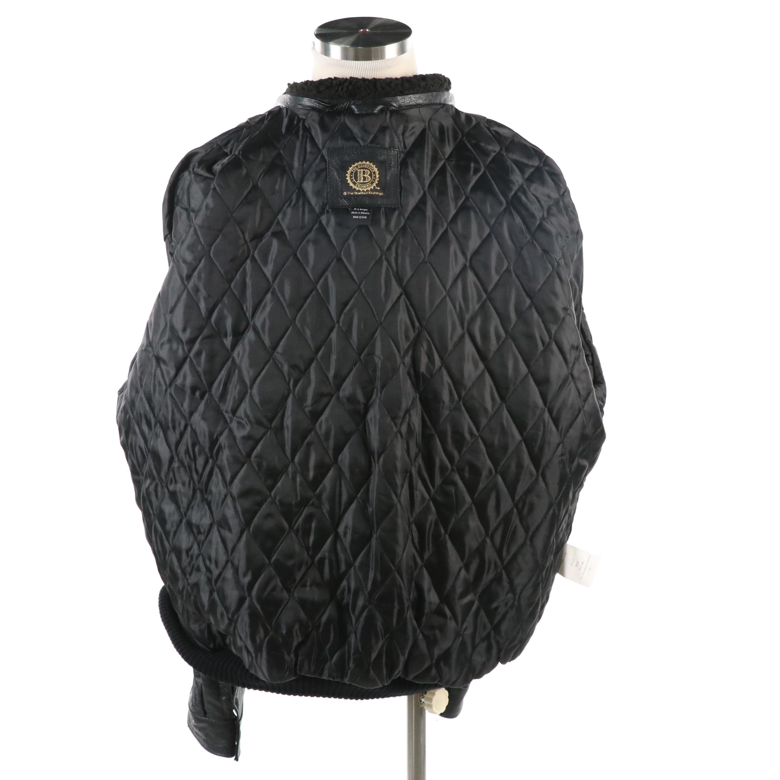 Men's The Bradford Exchange Leather Biker Jacket with Patches and Sherpa Collar