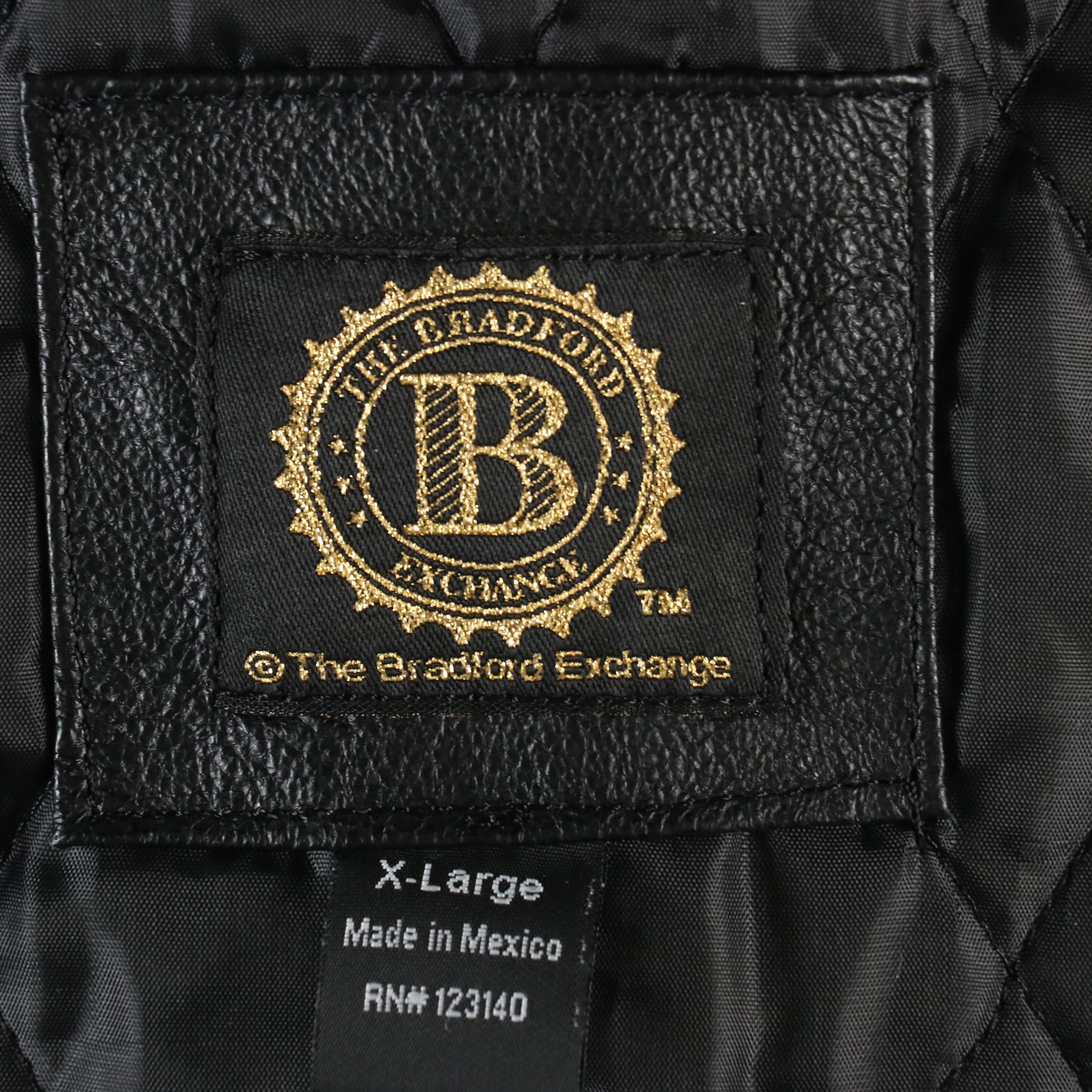 Men's The Bradford Exchange Leather Biker Jacket with Patches and Sherpa Collar