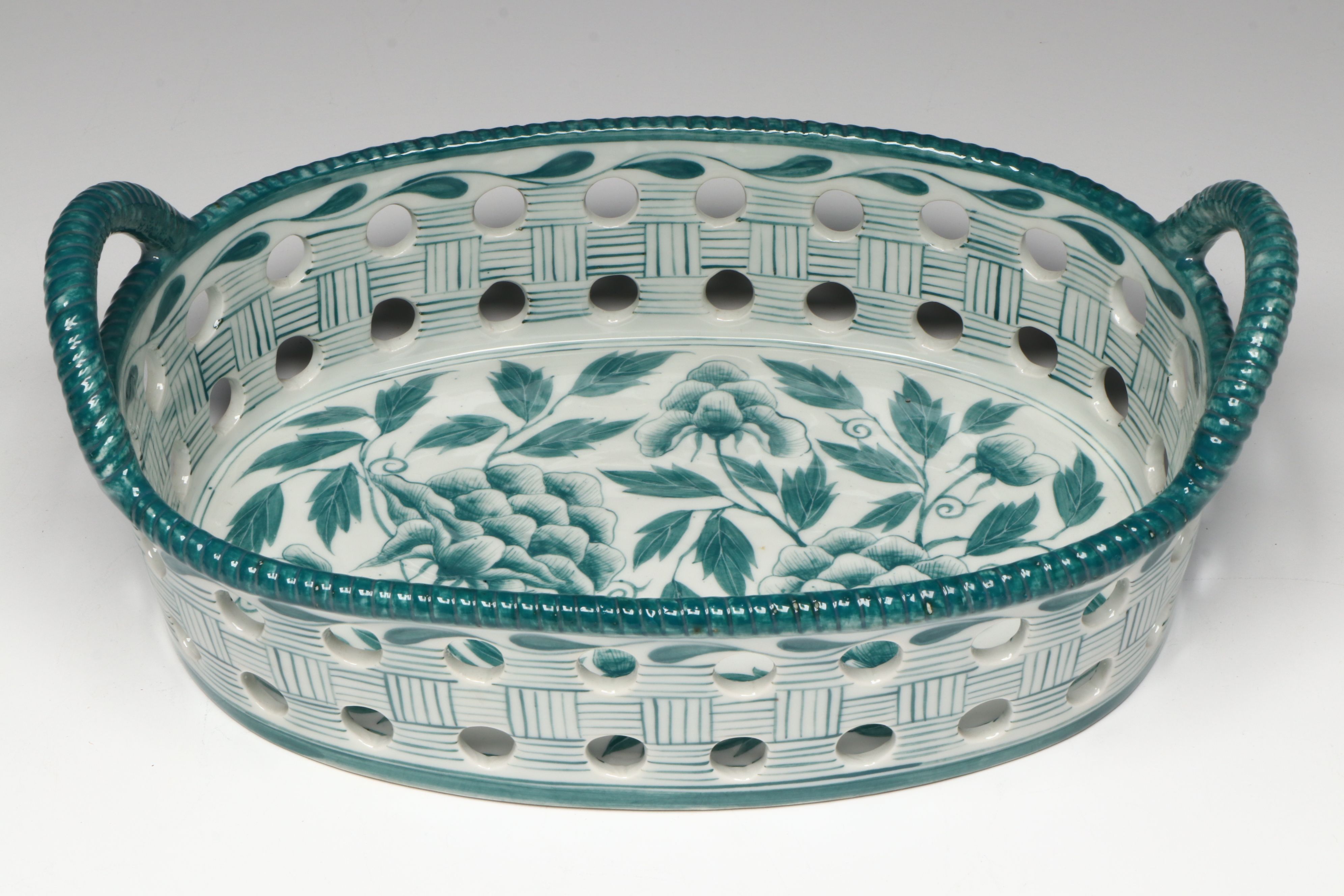 Nora Fenton Porcelain Basket, Toyo Porcelain Birds, and Porcelain Floral Bowl