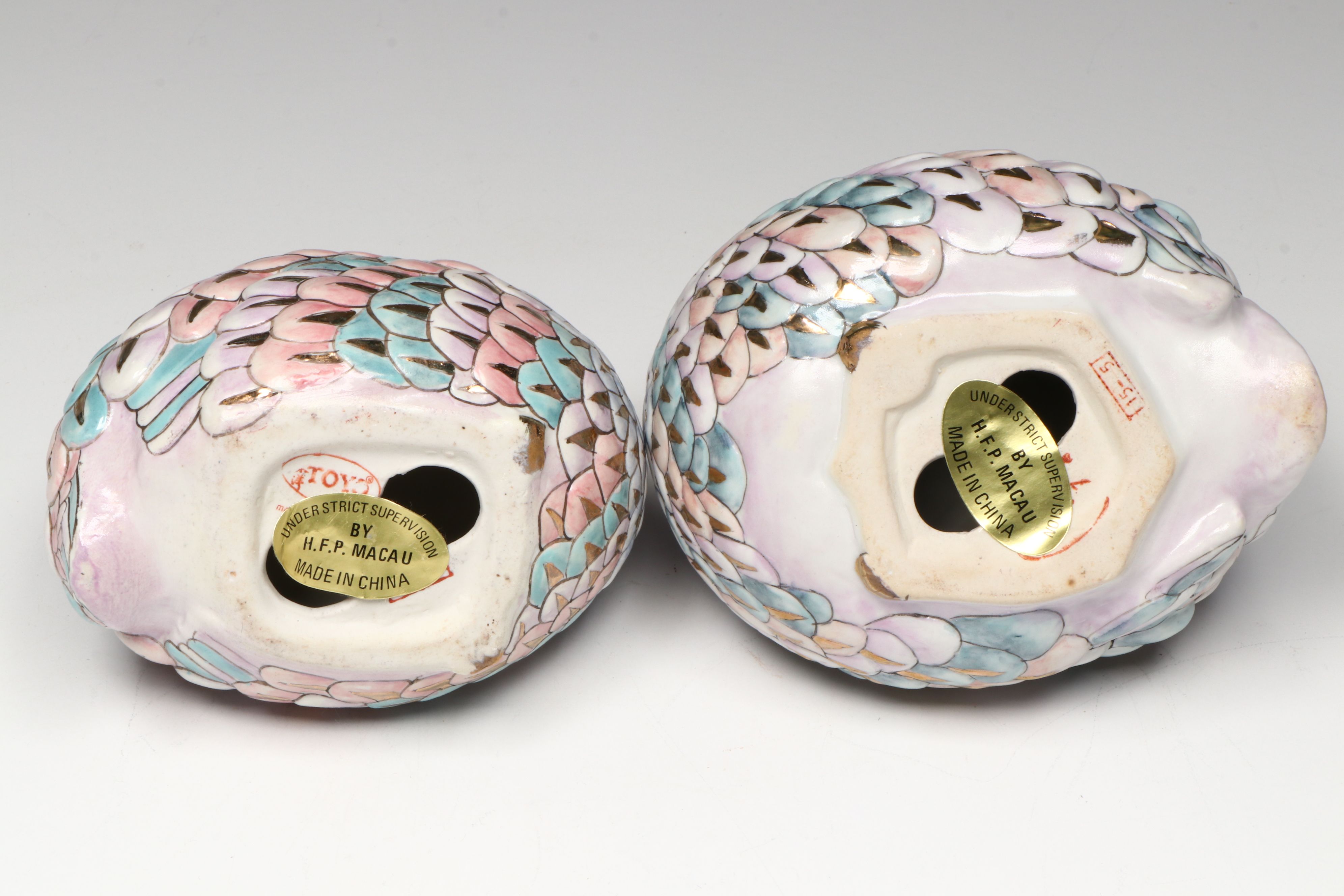 Nora Fenton Porcelain Basket, Toyo Porcelain Birds, and Porcelain Floral Bowl