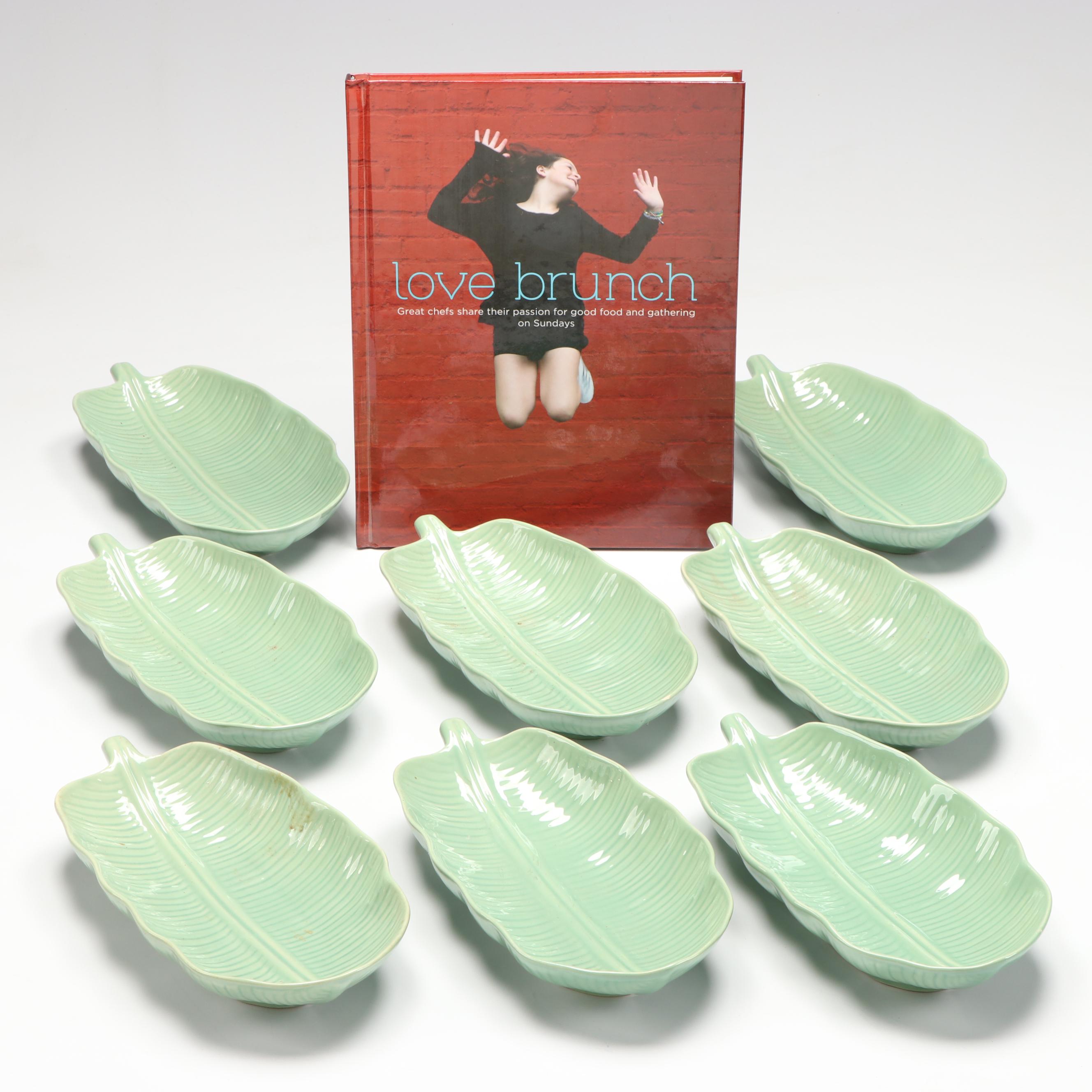 Majolica Leaf-Form Bowls with "Love Brunch" Cookbook