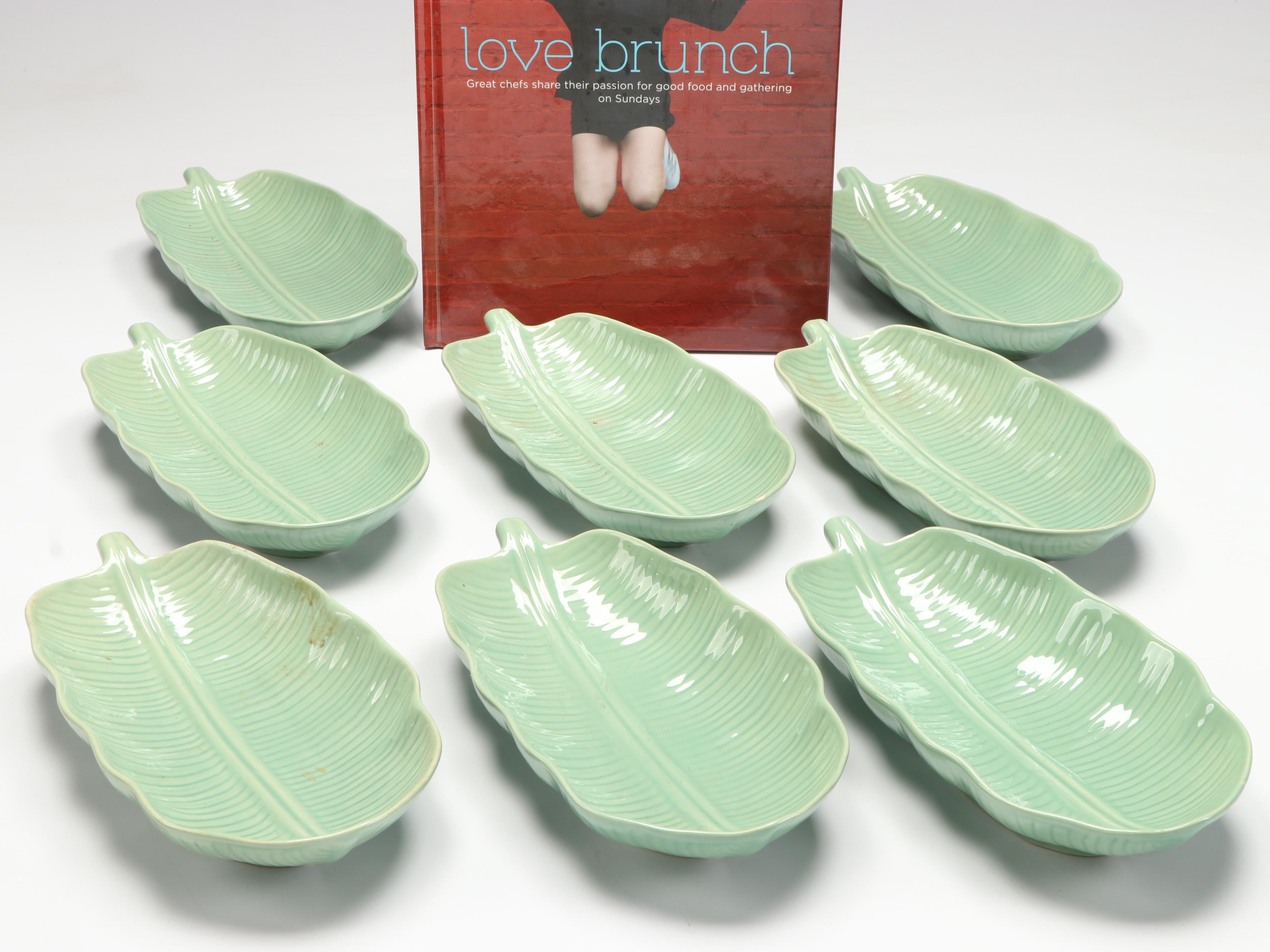 Majolica Leaf-Form Bowls with "Love Brunch" Cookbook