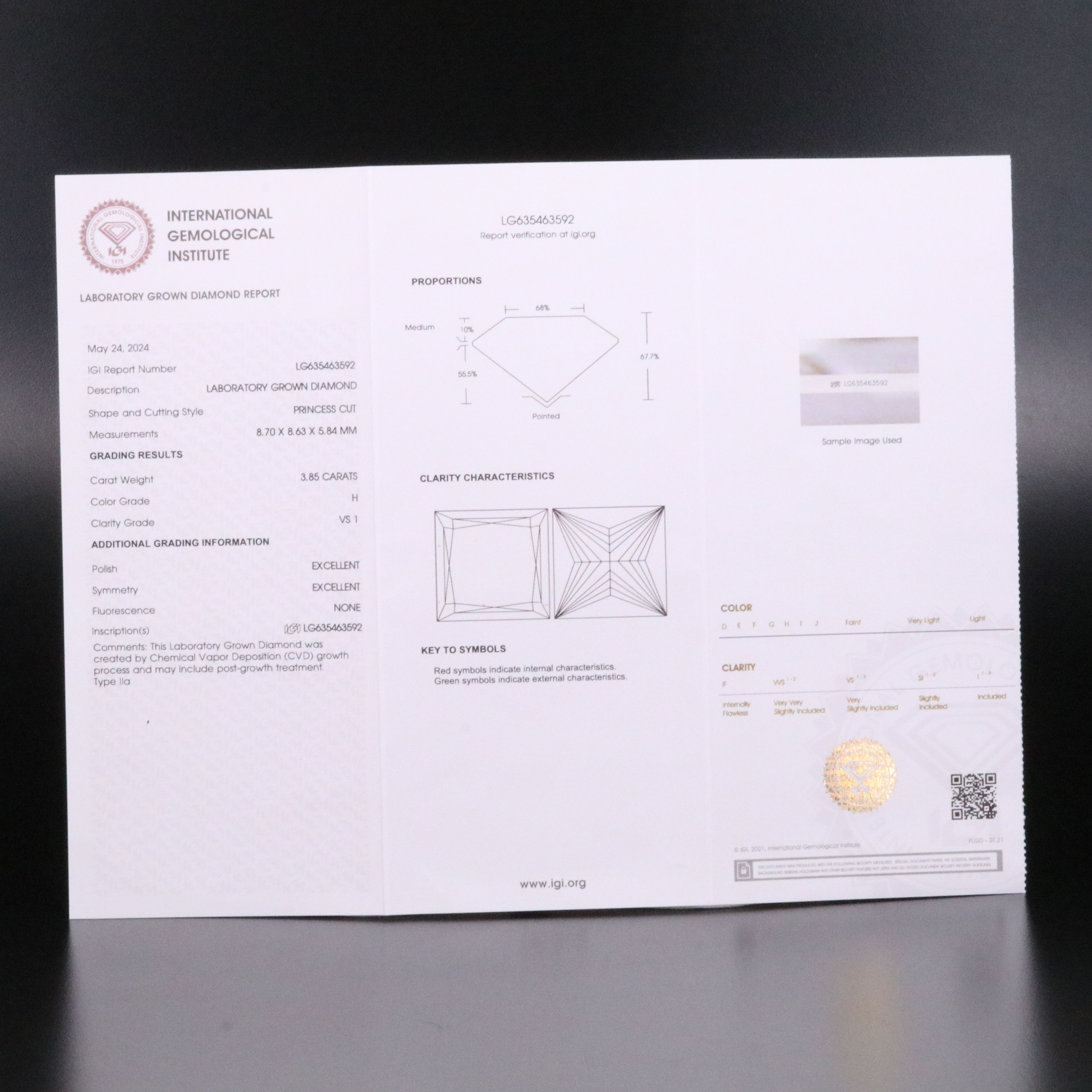 Loose 3.85 CT Lab Grown Diamond with IGI Report
