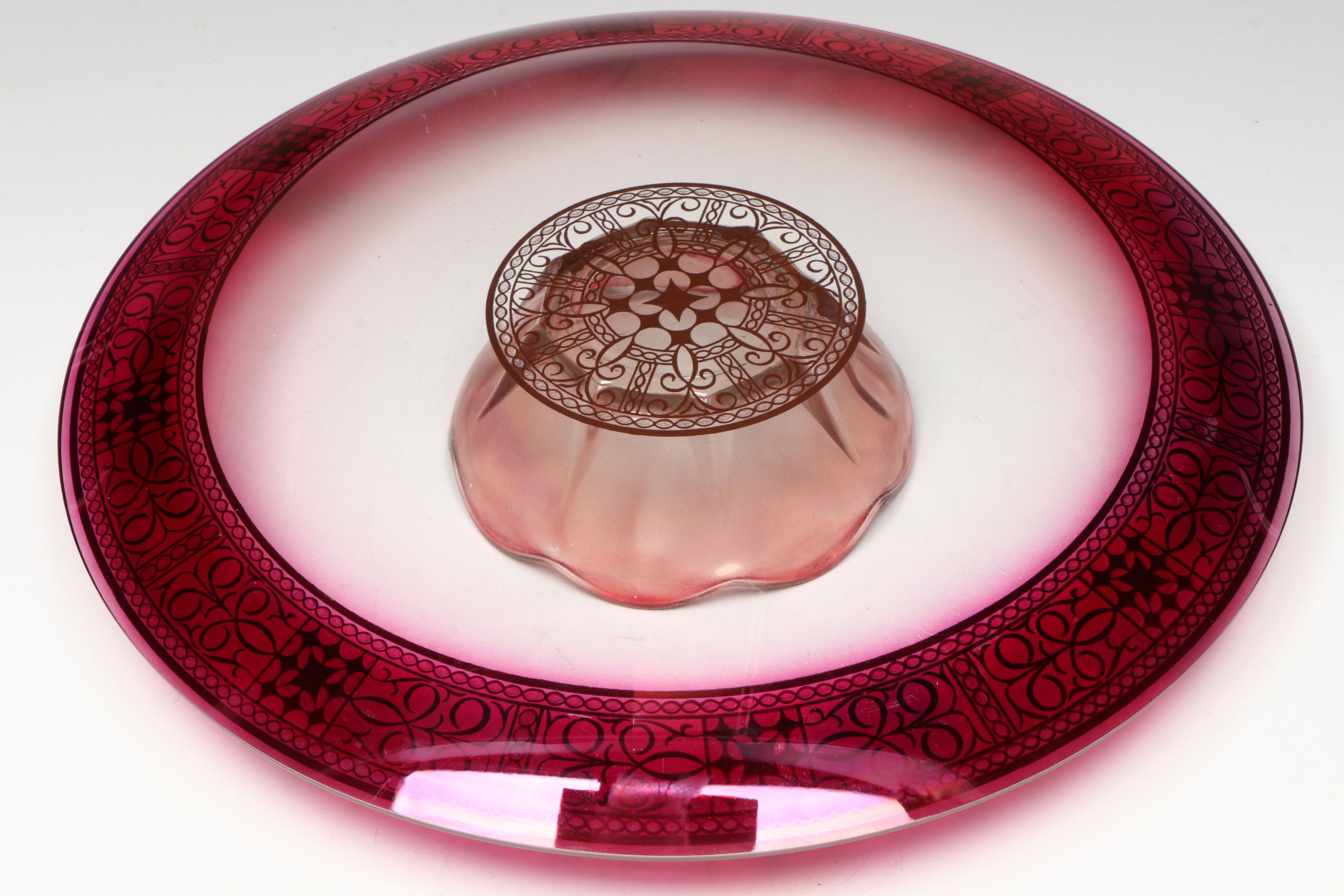 Silver Plate Fruit Basket with Gilt Glass Round Serving tray