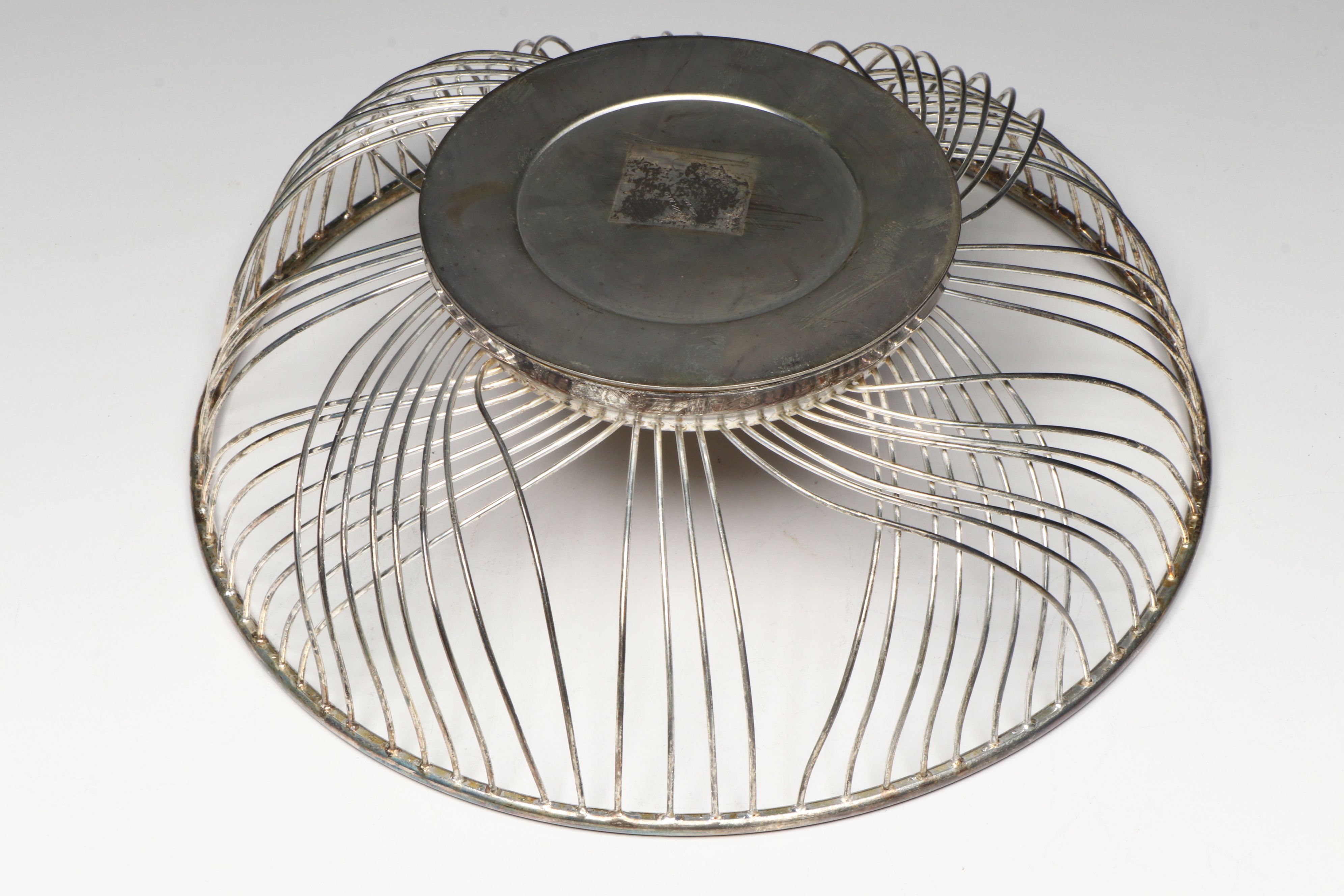 Silver Plate Fruit Basket with Gilt Glass Round Serving tray