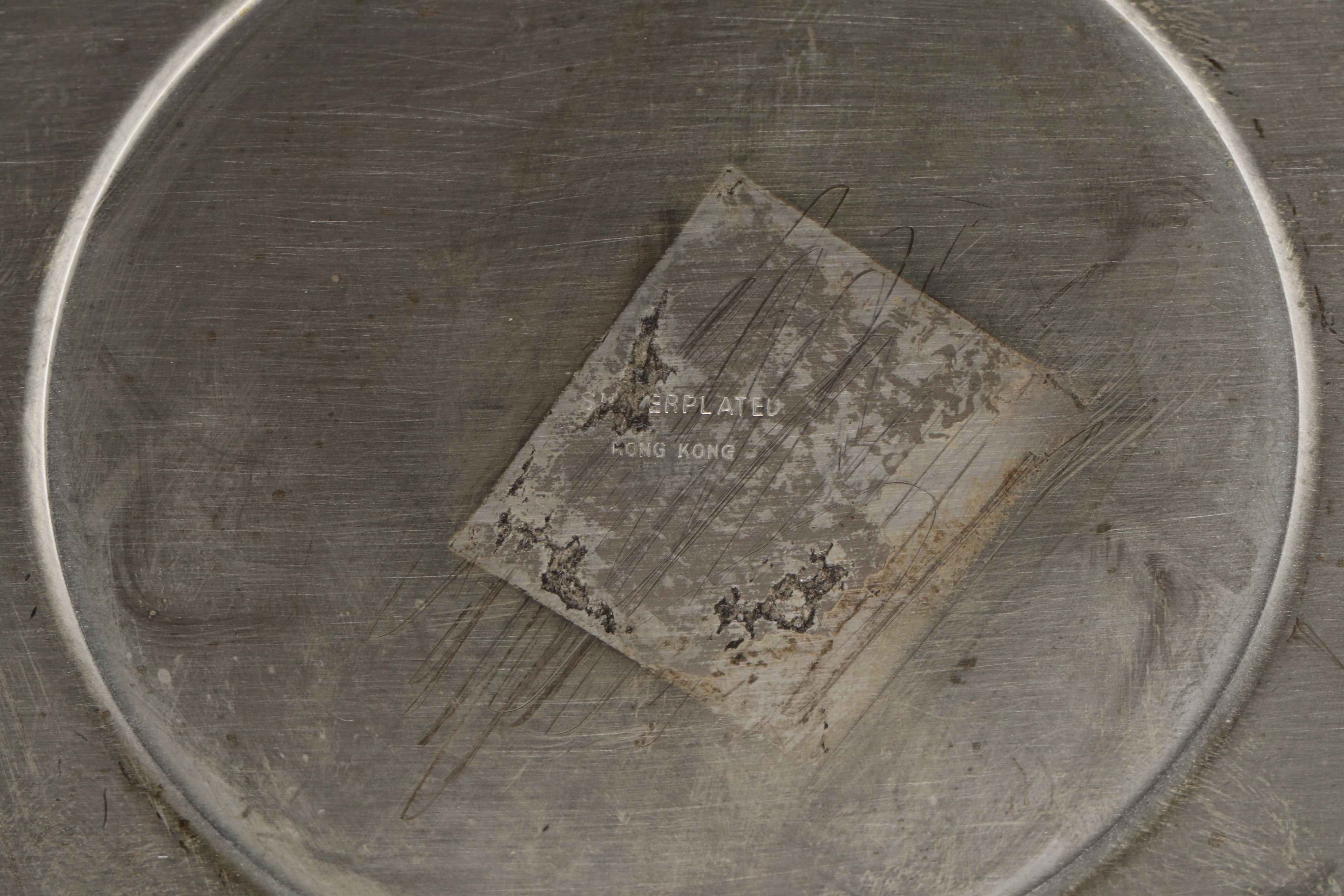 Silver Plate Fruit Basket with Gilt Glass Round Serving tray