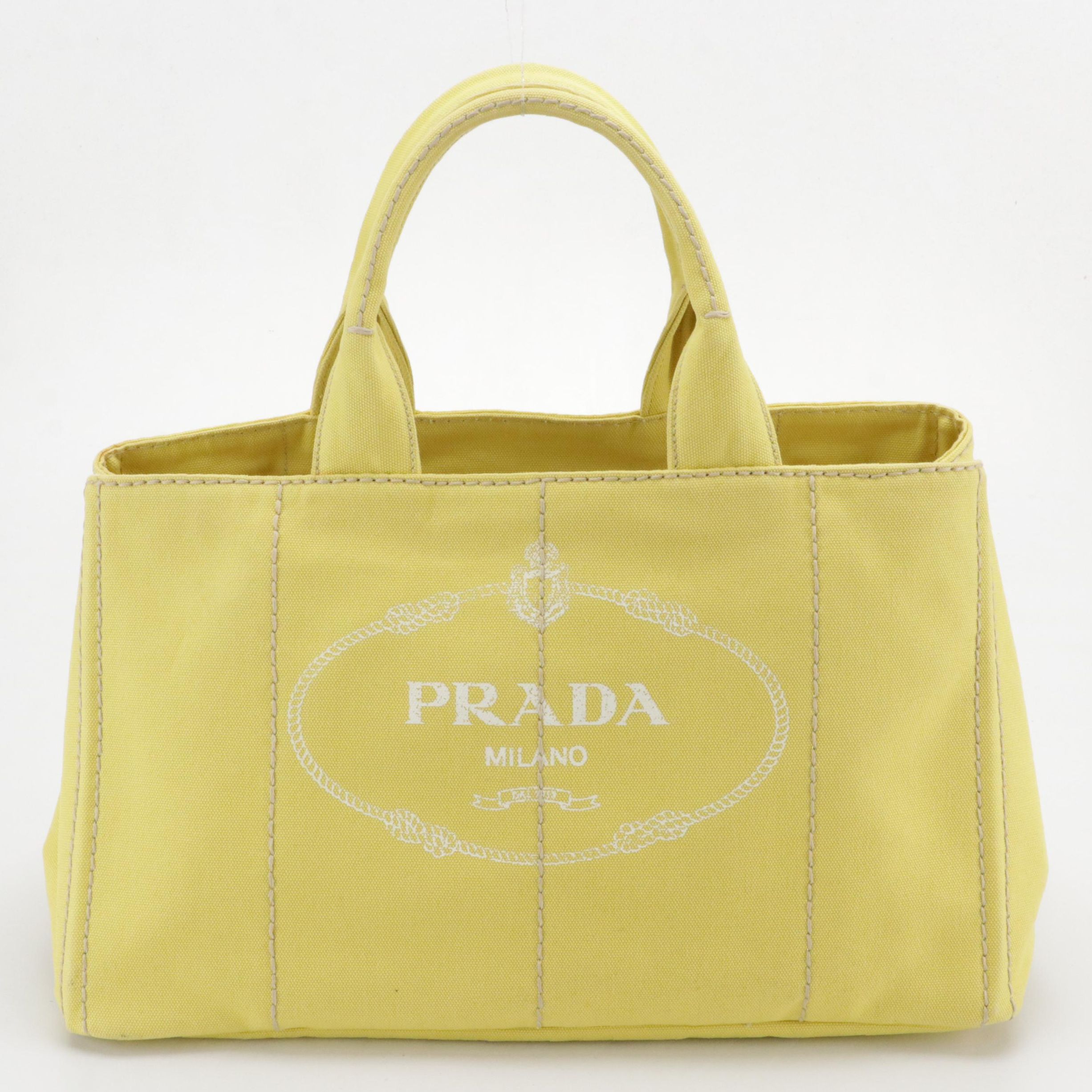 Prada Large Canapa Logo Tote in Ananas Yellow Canvas