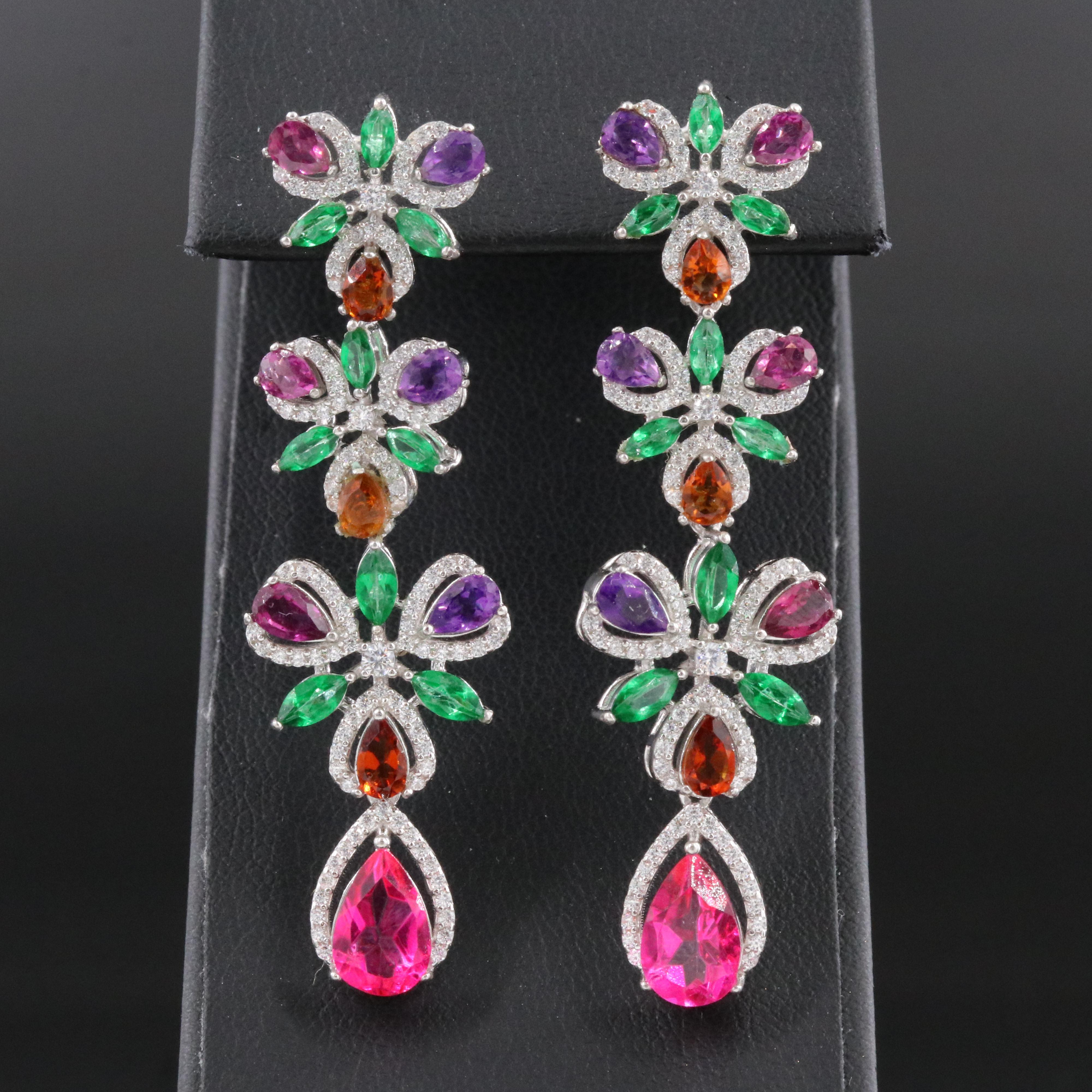 Sterling Earrings Featuring Topaz, Amethyst, and Garnet