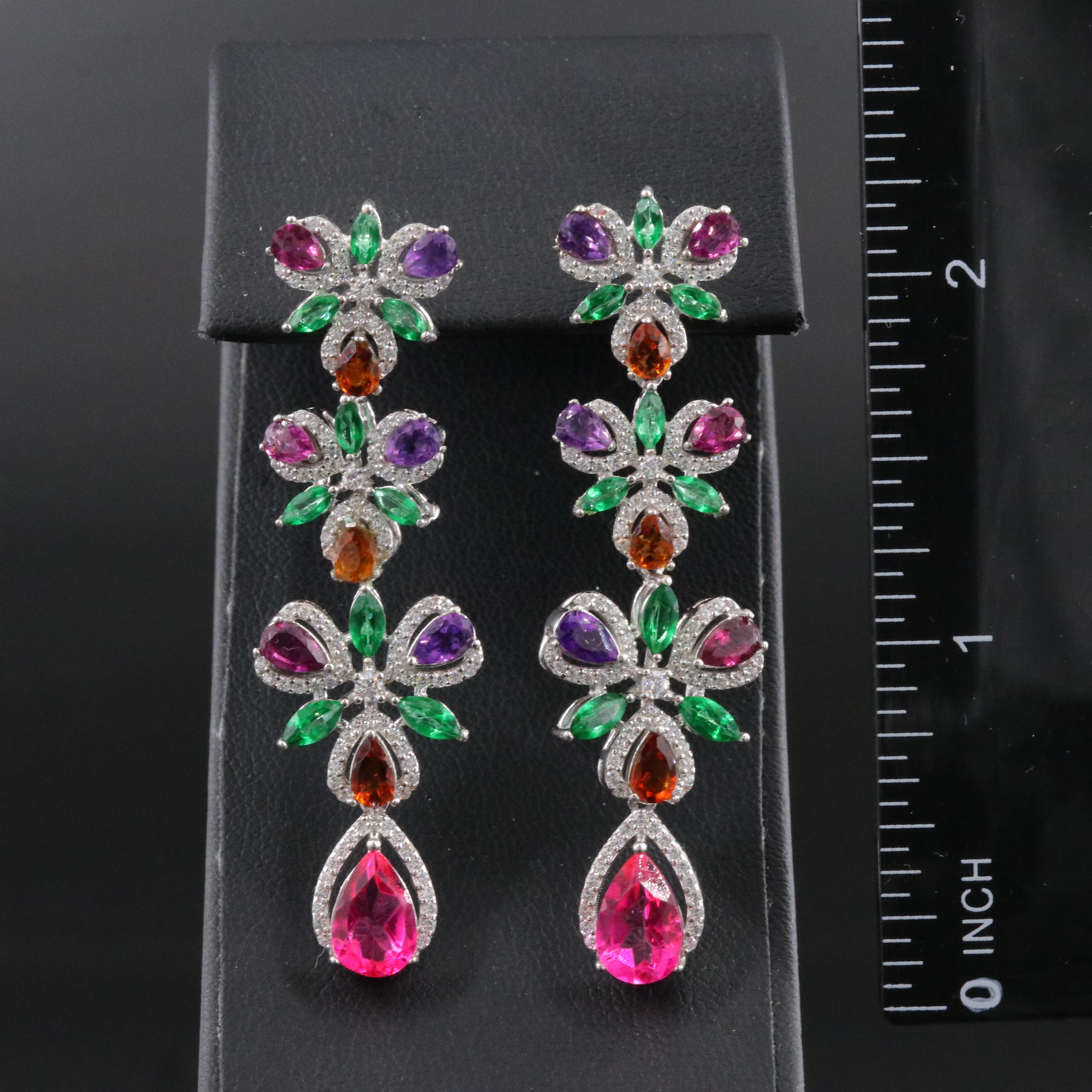 Sterling Earrings Featuring Topaz, Amethyst, and Garnet