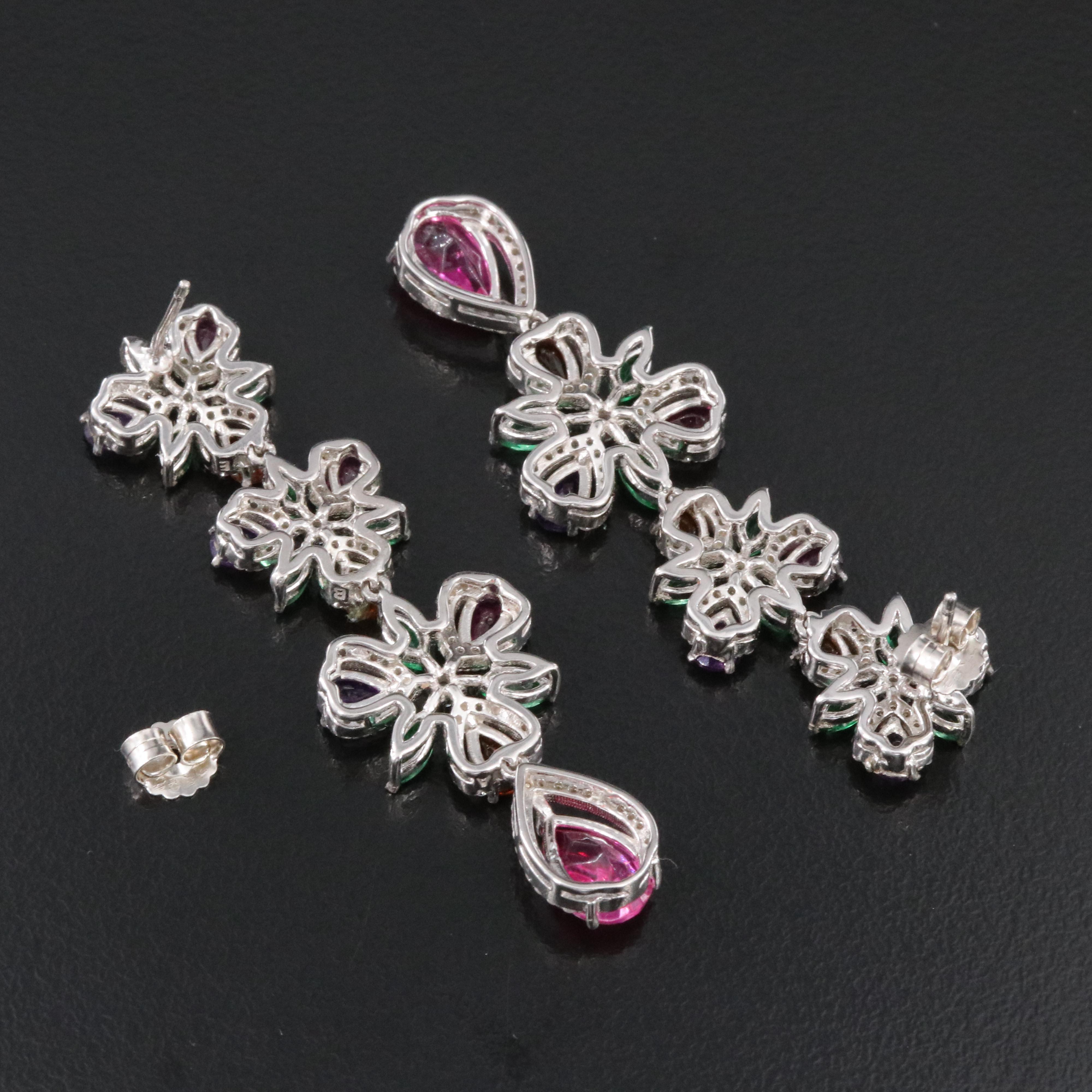 Sterling Earrings Featuring Topaz, Amethyst, and Garnet