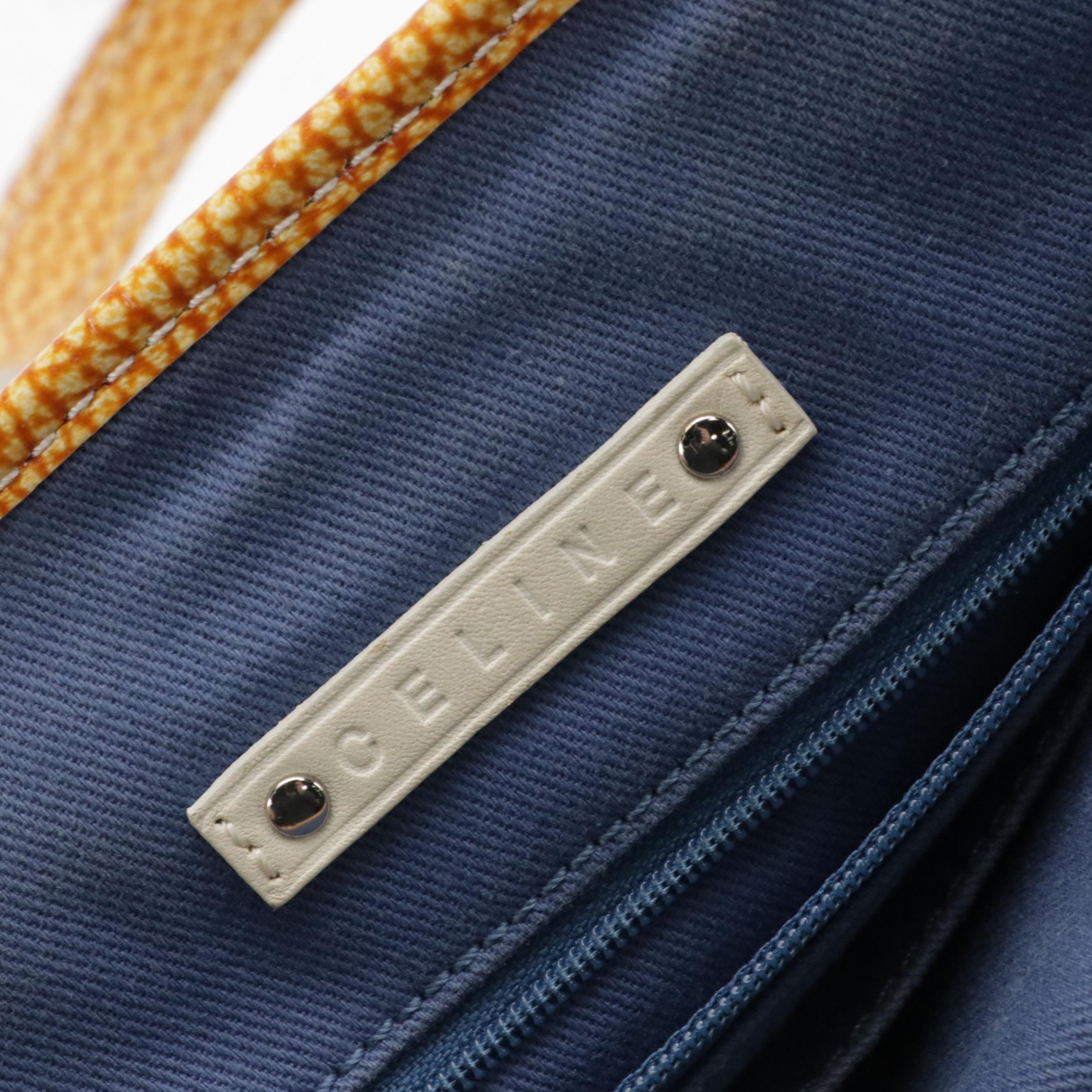 Celine Light Grey Macadam Canvas Tote Bag with Shiny Embossed Leather Trim