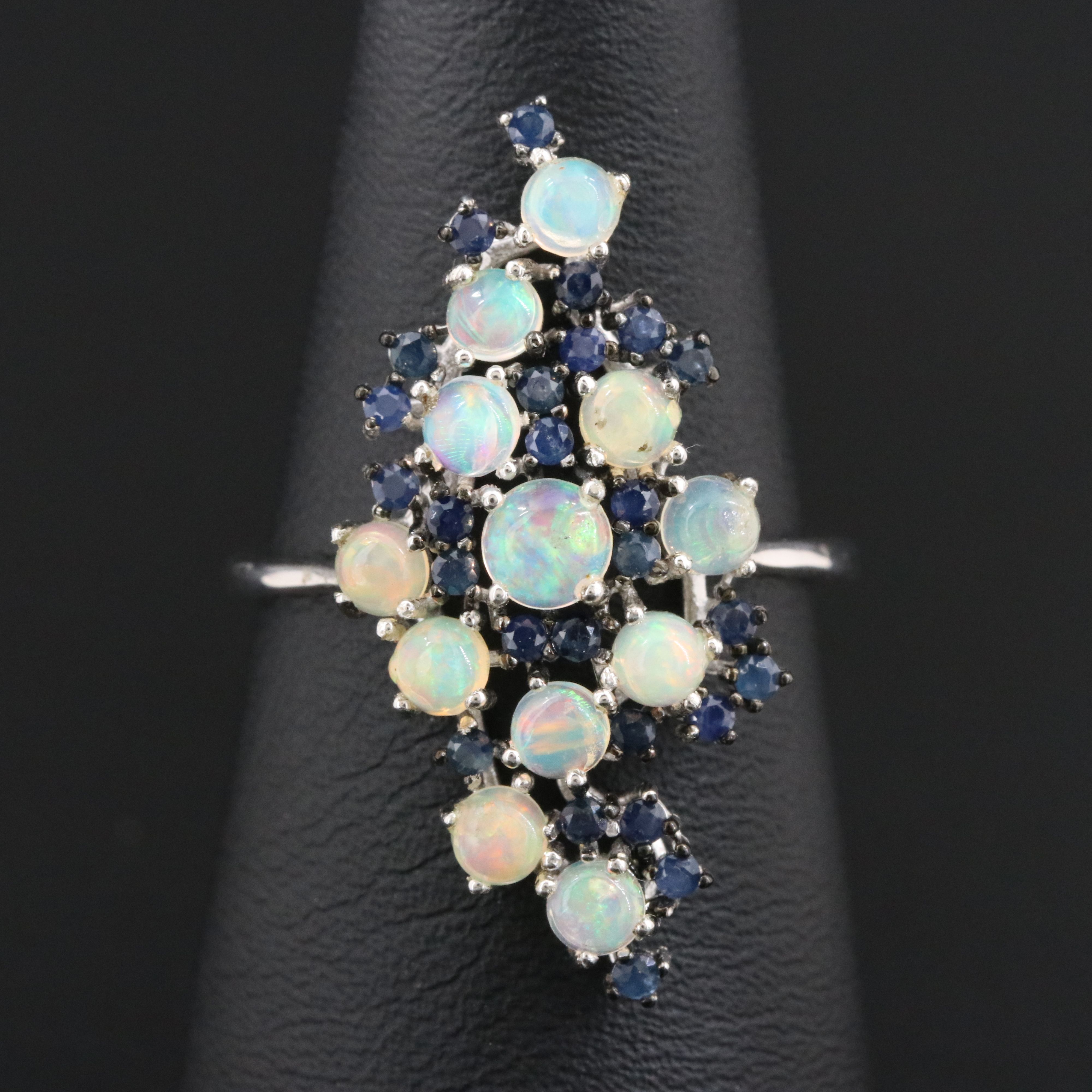 Sterling Opal and Sapphire Ring