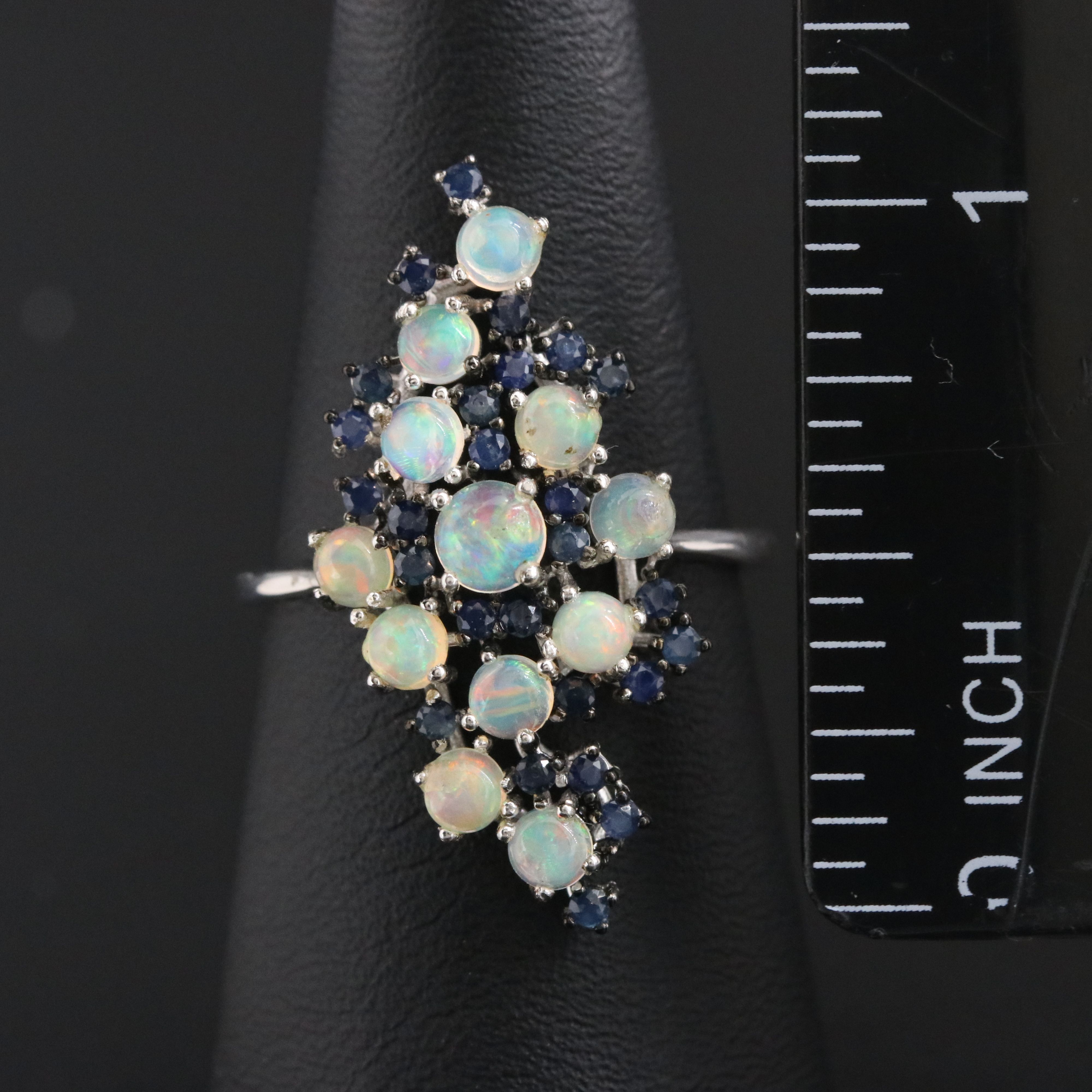 Sterling Opal and Sapphire Ring