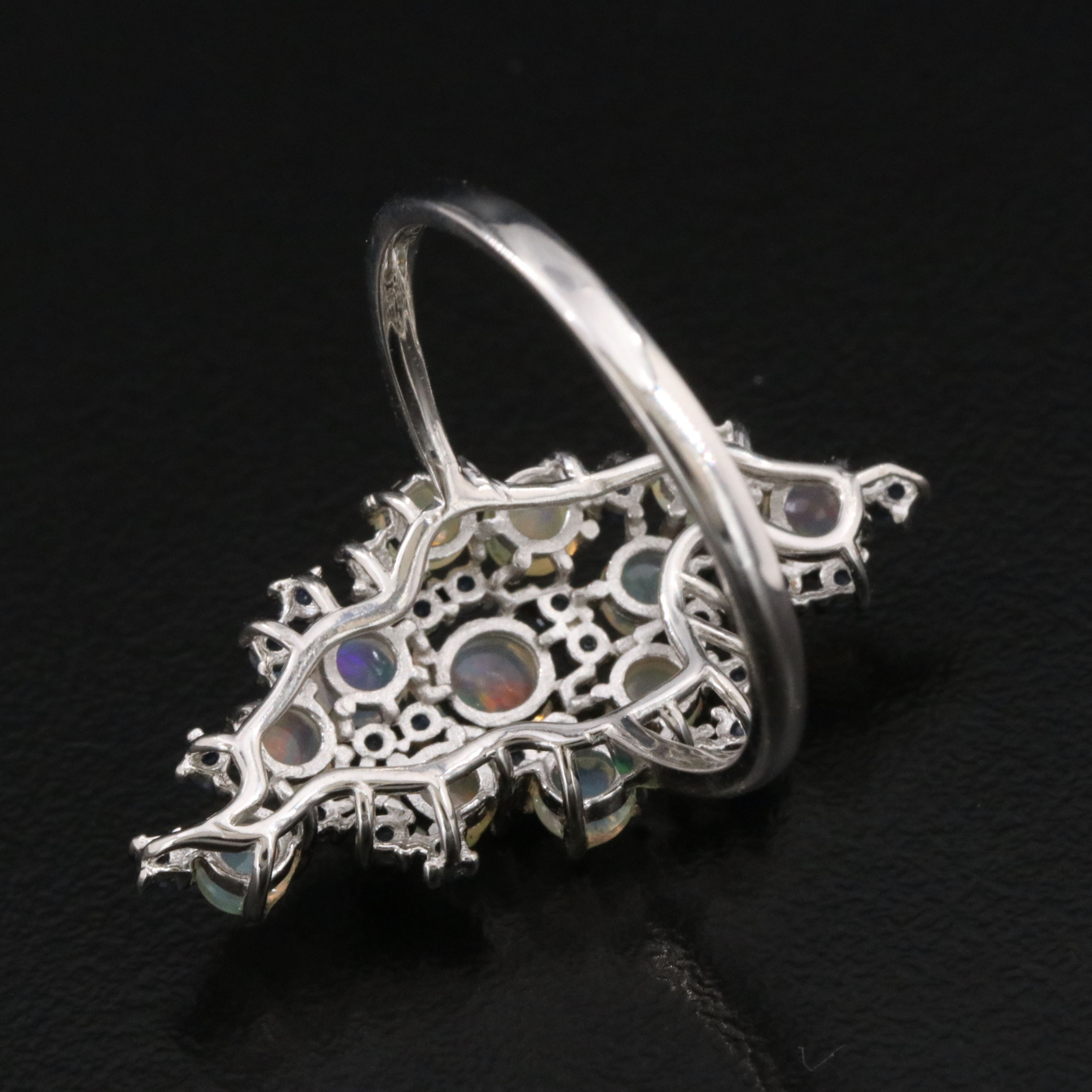 Sterling Opal and Sapphire Ring