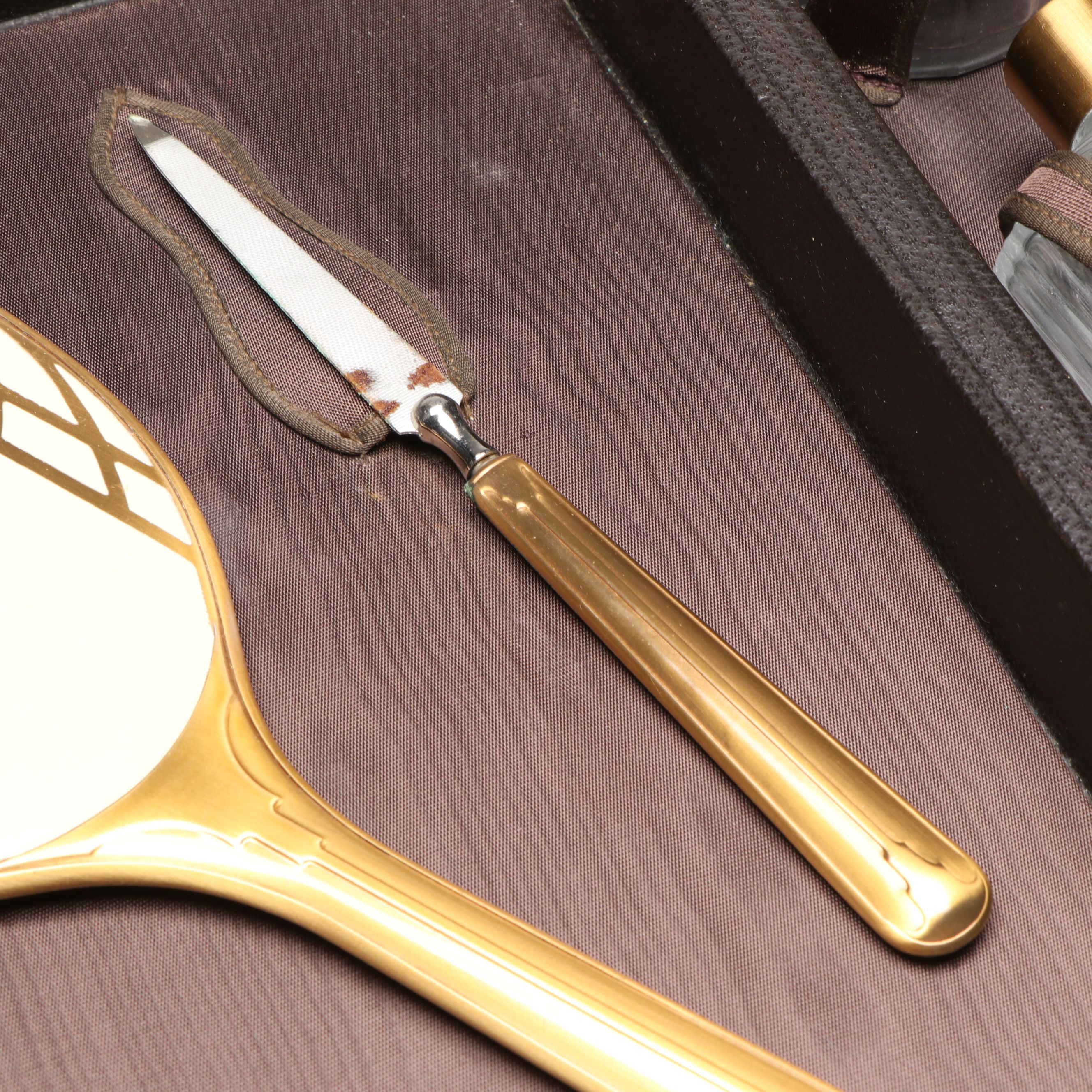 Art Deco Glass and Celluloid Vanity Set and Case, Early to Mid-20th Century