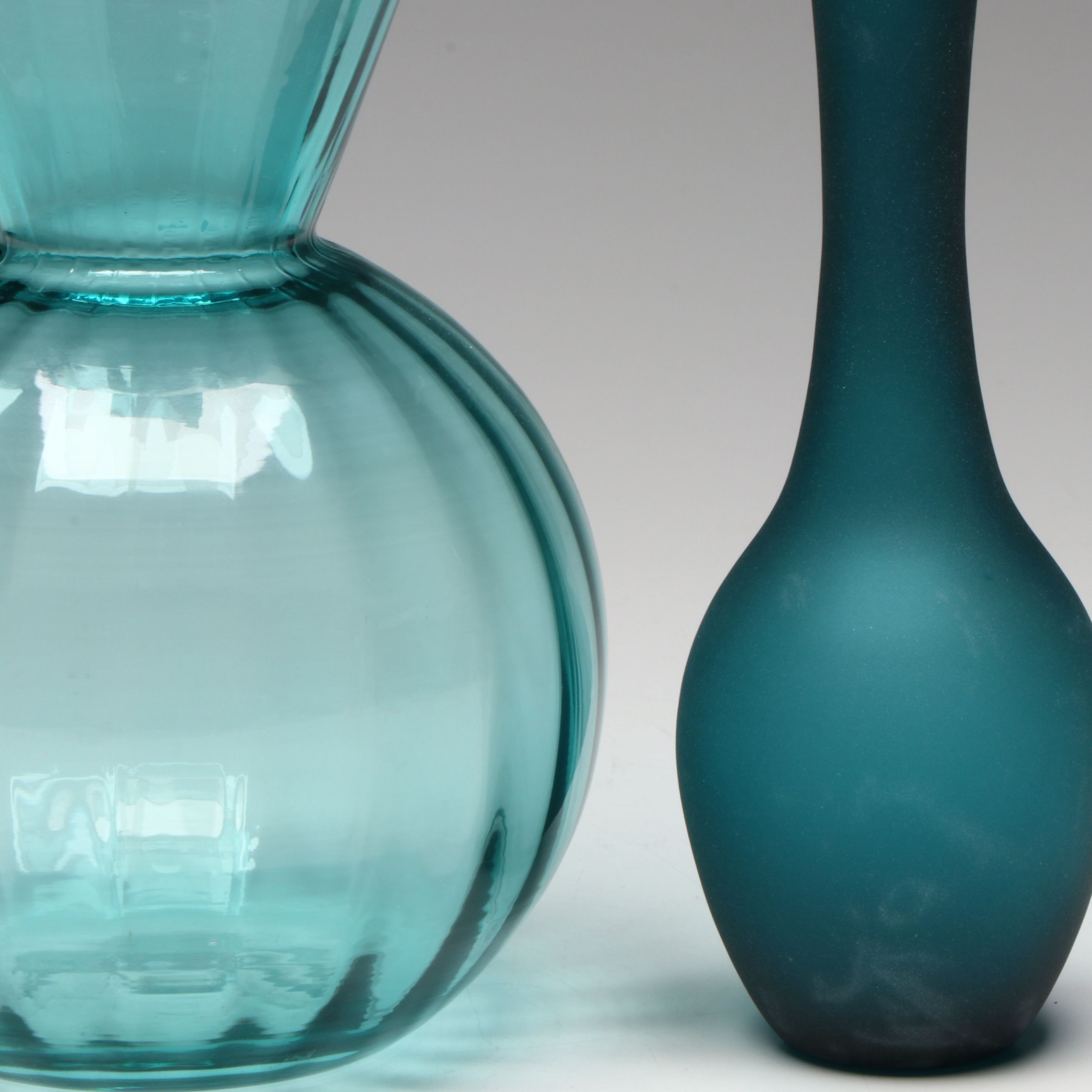 Blue Glass Vase with Blue Frosted Glass Bud Vase