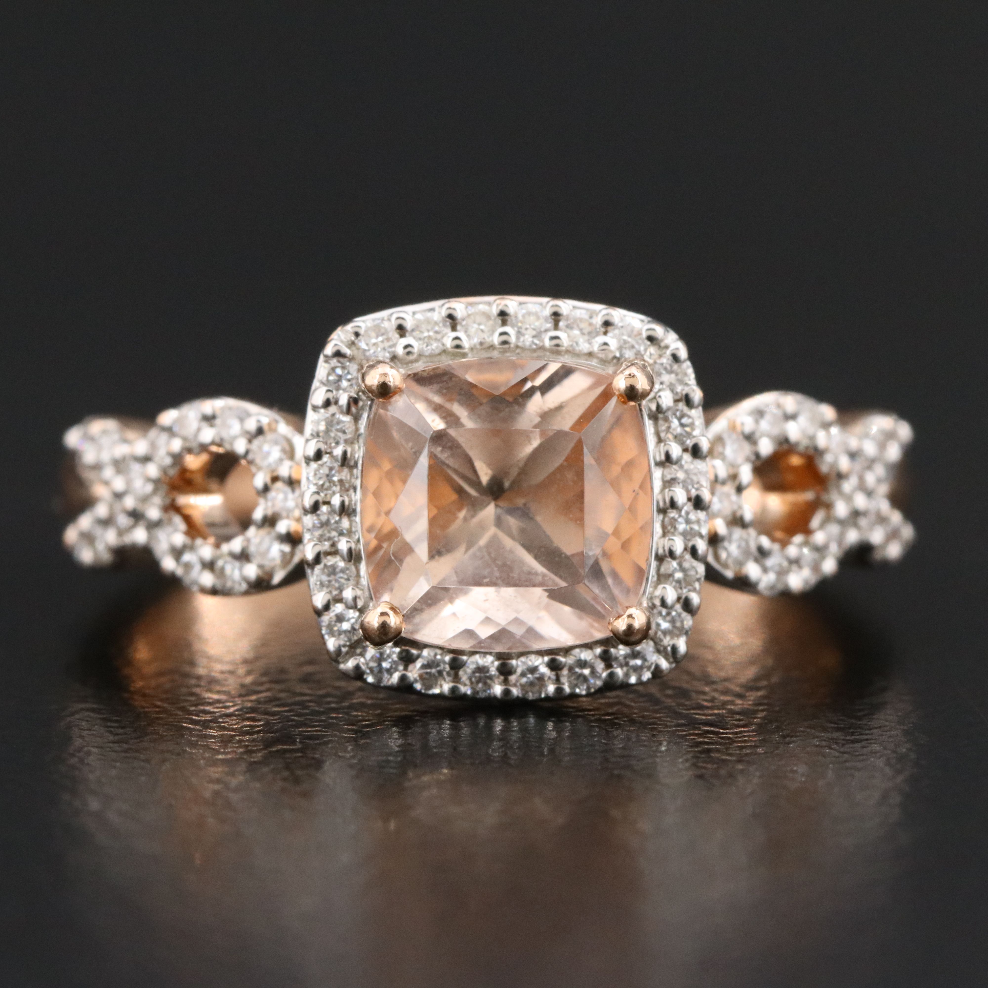 14K Rose Gold Morganite and Diamond Ring