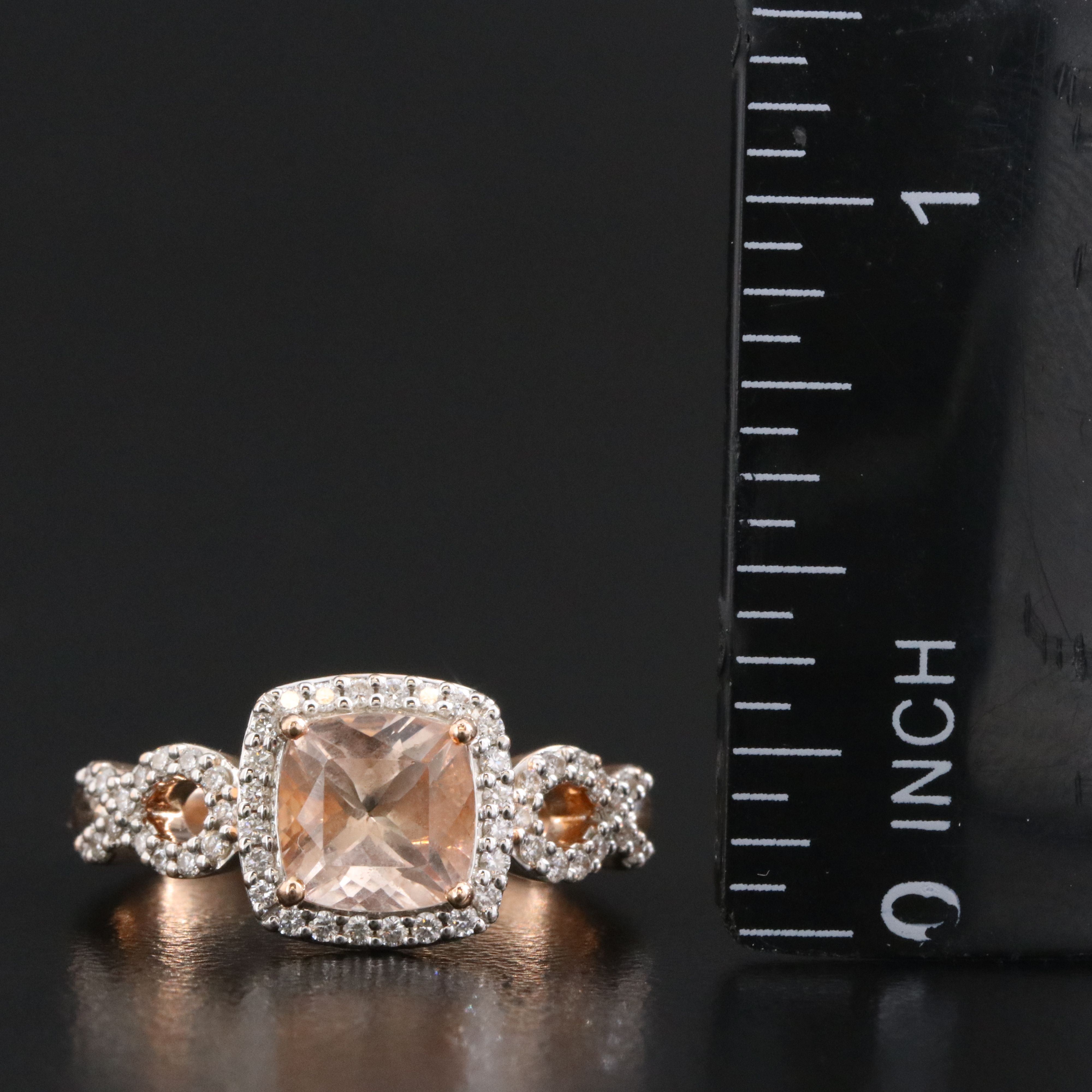 14K Rose Gold Morganite and Diamond Ring