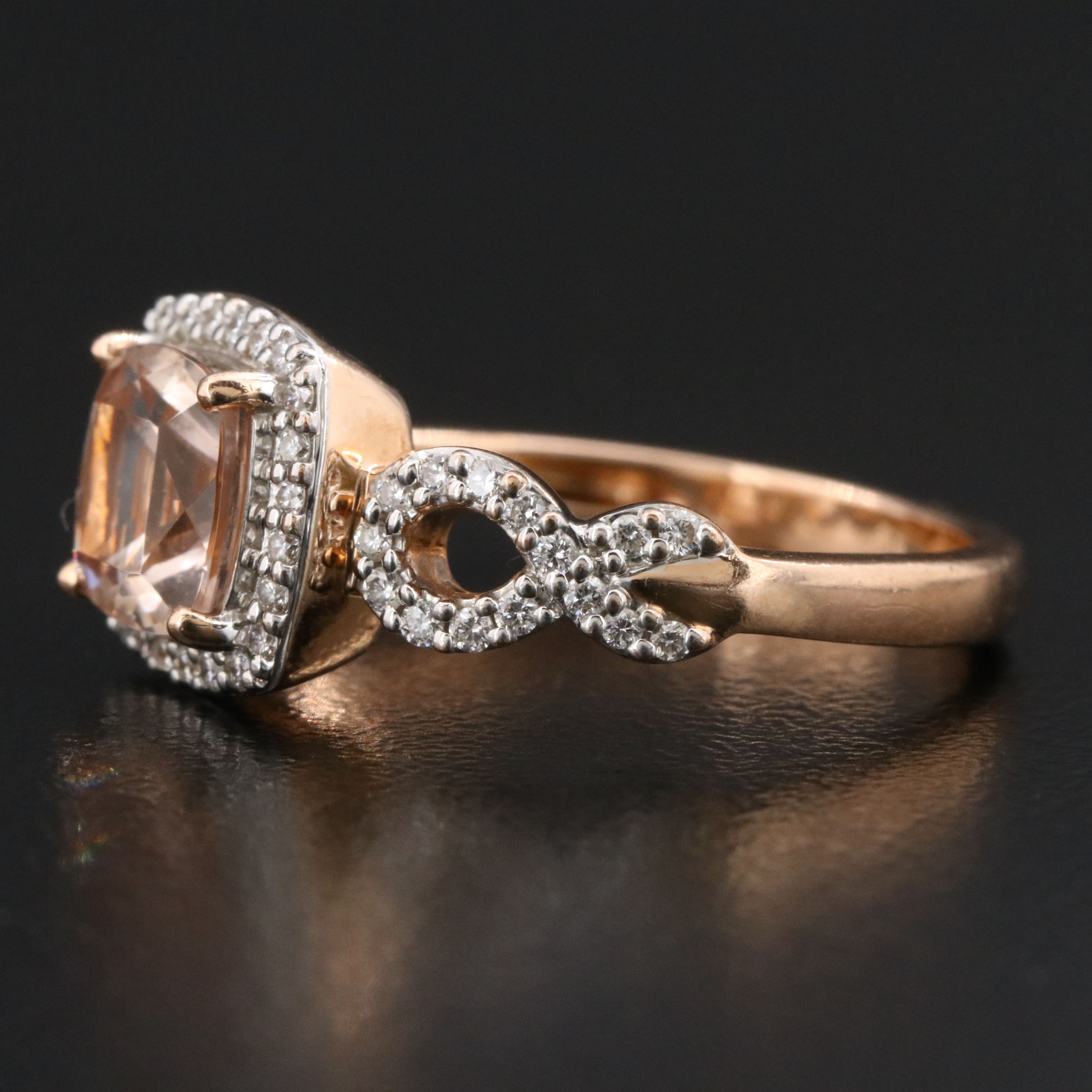 14K Rose Gold Morganite and Diamond Ring