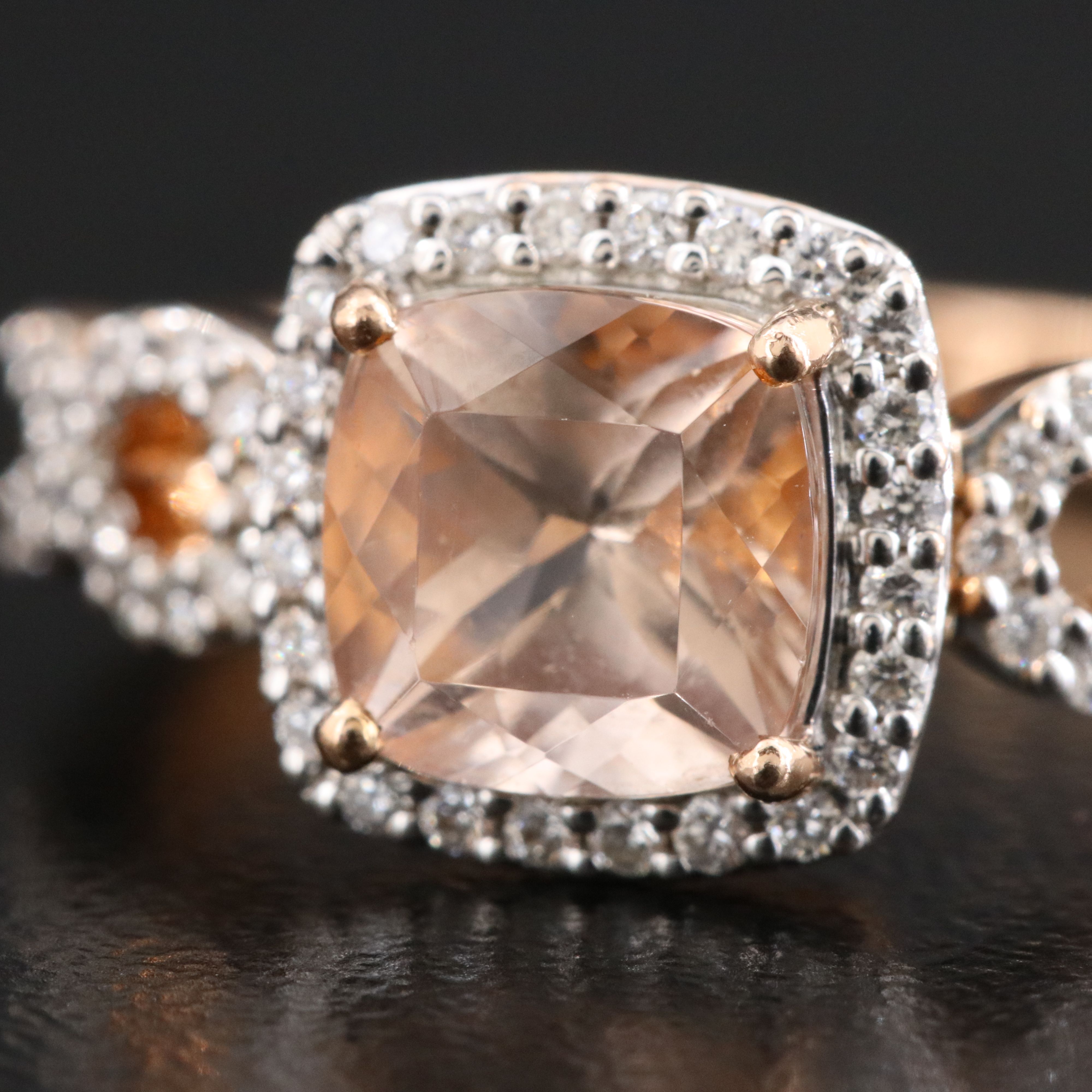 14K Rose Gold Morganite and Diamond Ring