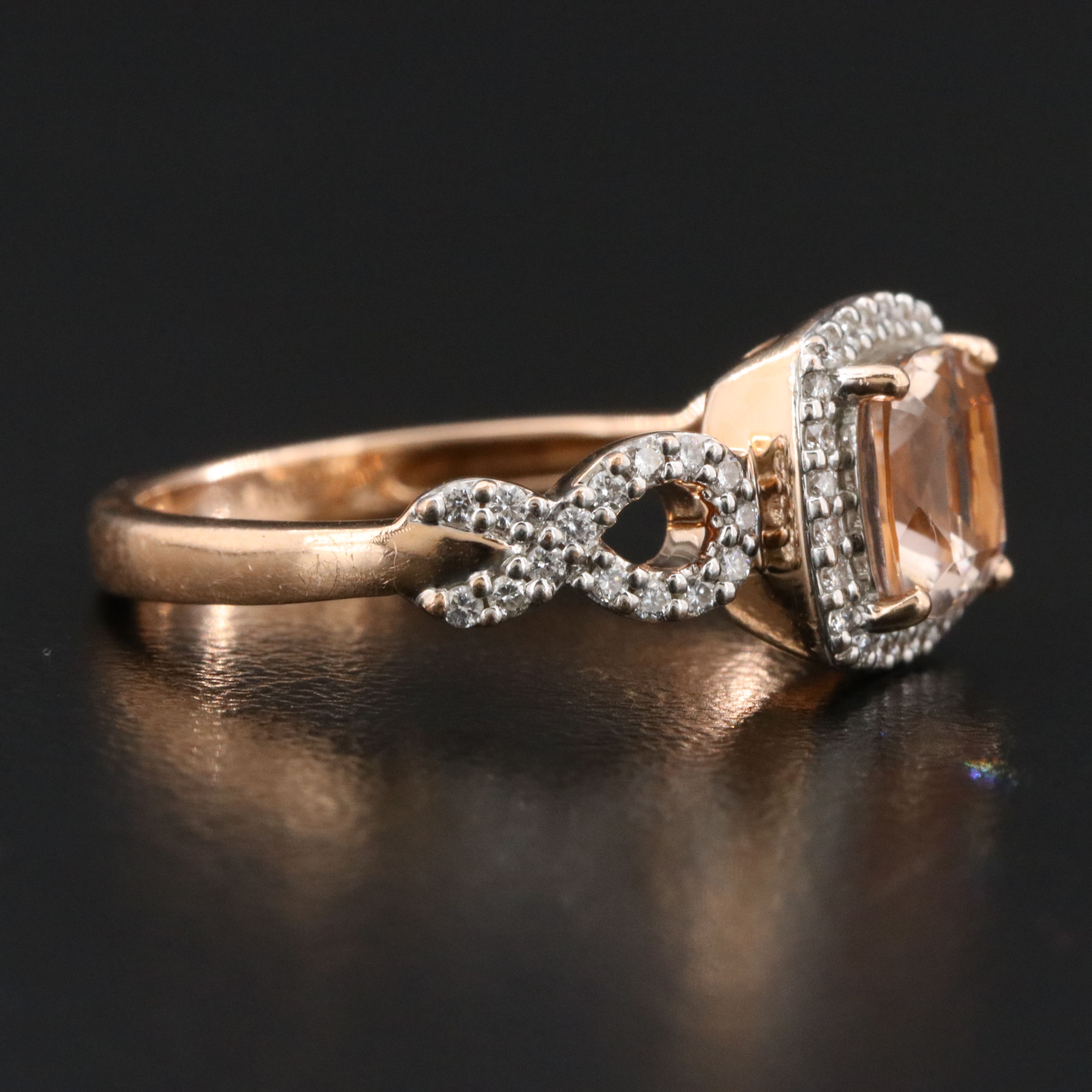 14K Rose Gold Morganite and Diamond Ring