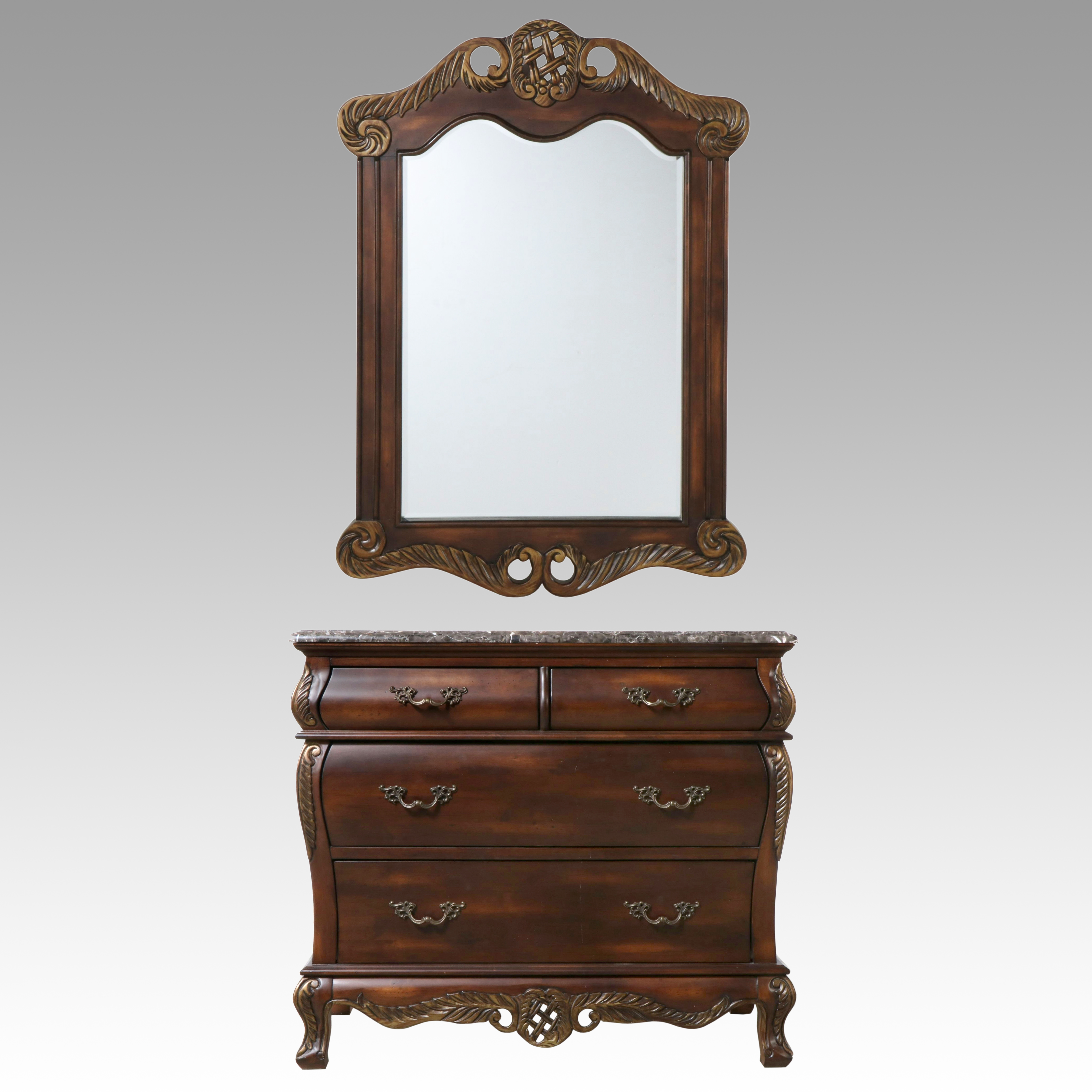 Baroque Style Chest of Drawers with Wall Mirror