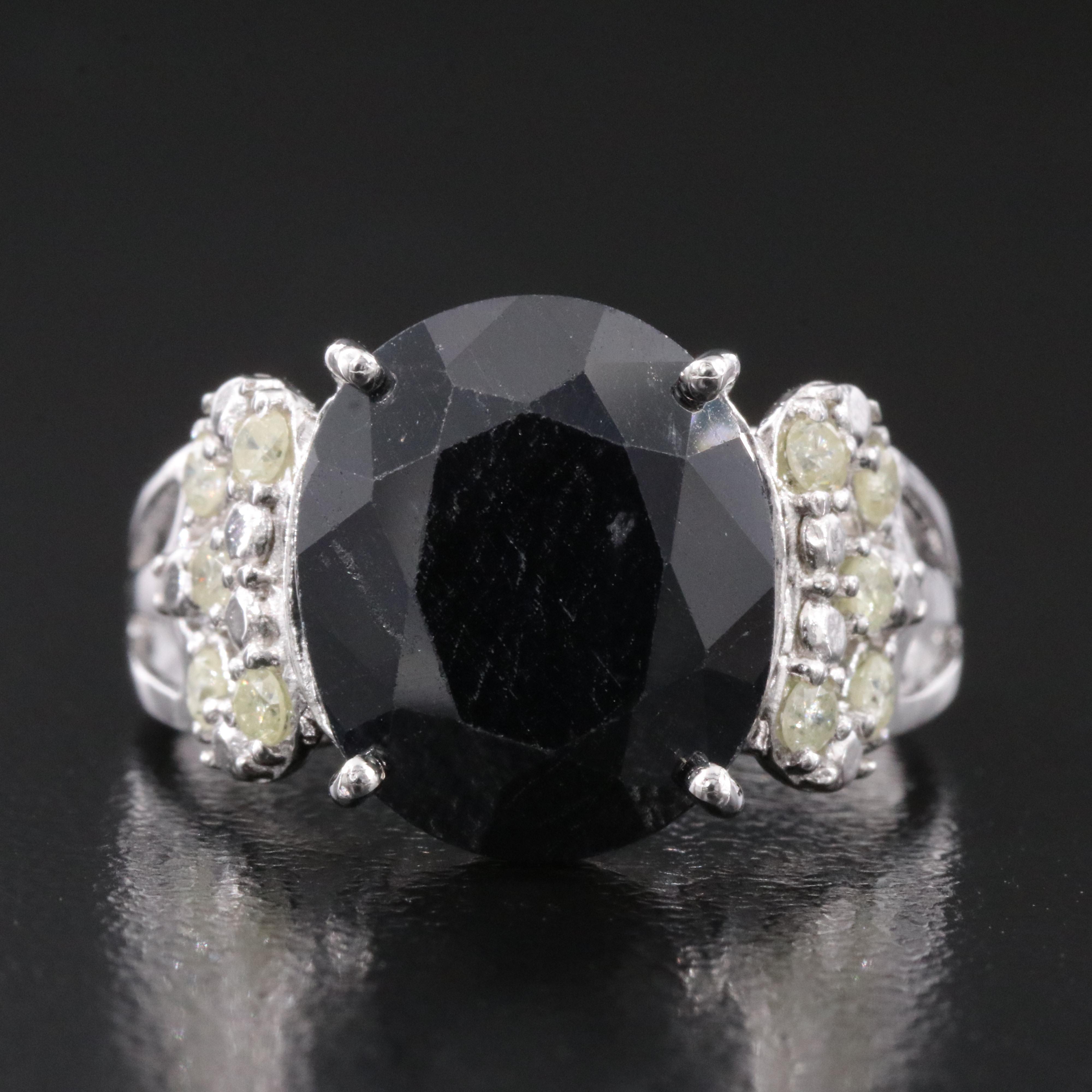 Oscar Friedman Sterling Sapphire and Diamond Ring