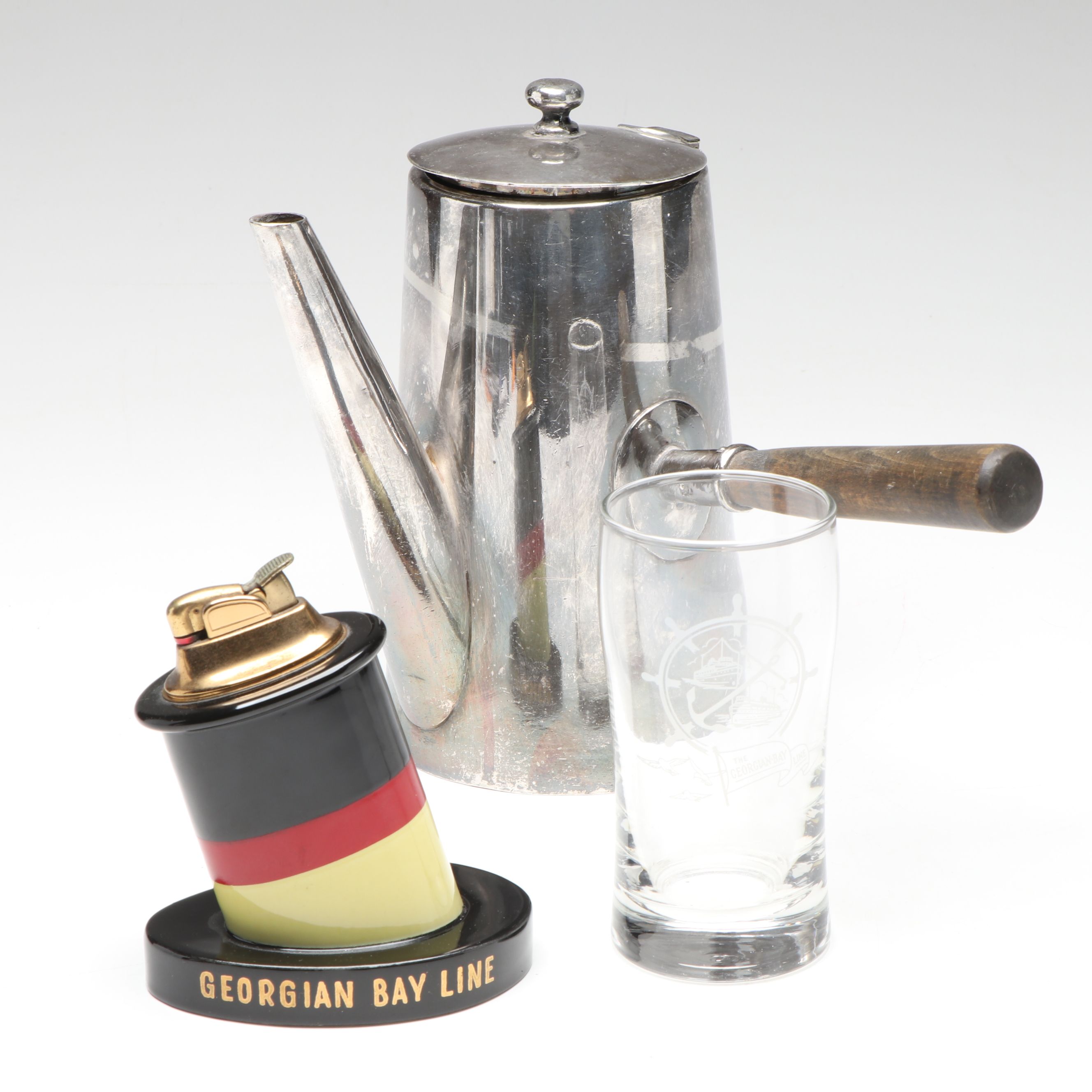 Georgian Bay Lines Silver Plate Coffee Pot with Table Lighter and Cup