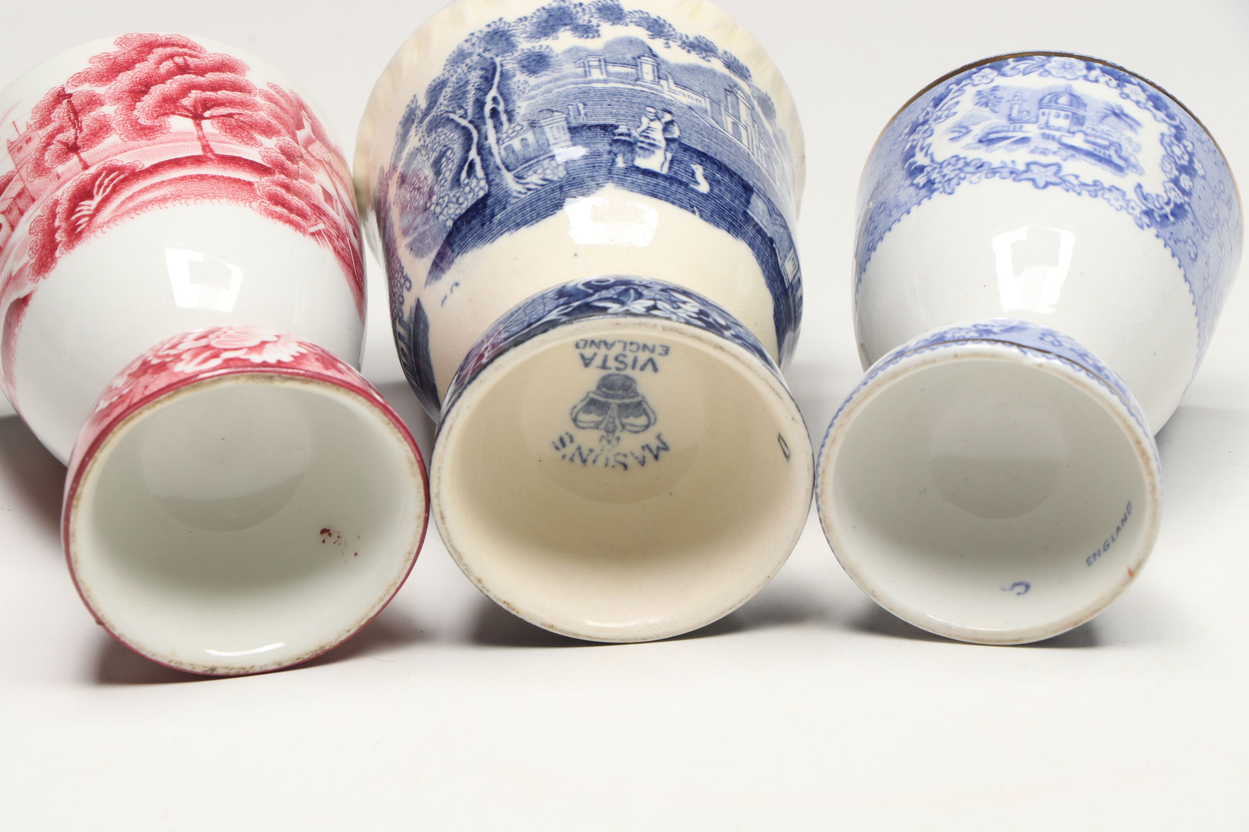 Mason's "Vista" and Other Egg Cups with Hand-Painted Antique Tea Cup Sets