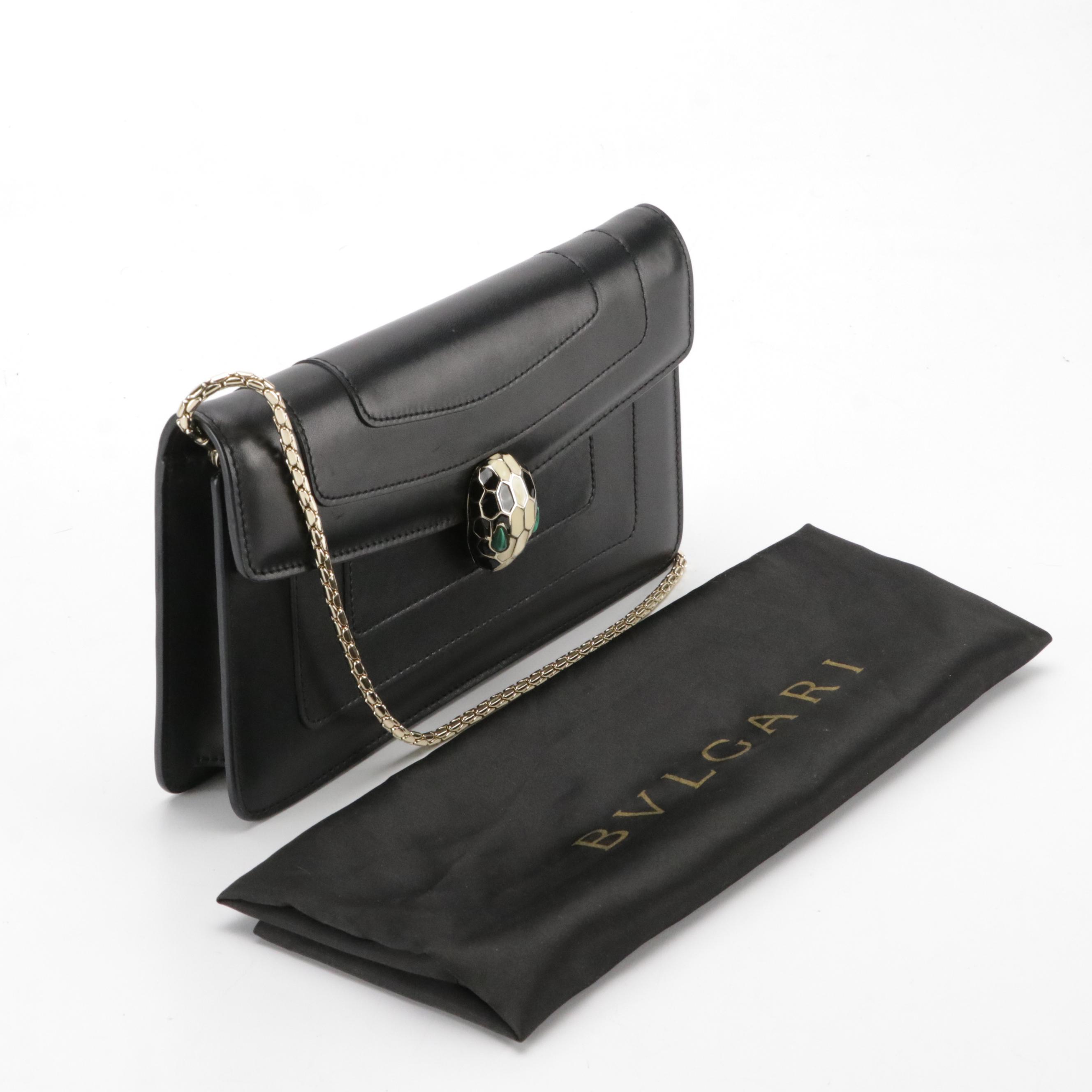 BVLGARI Serpenti Forever Front-Flap Shoulder Bag in Black Lambskin Leather