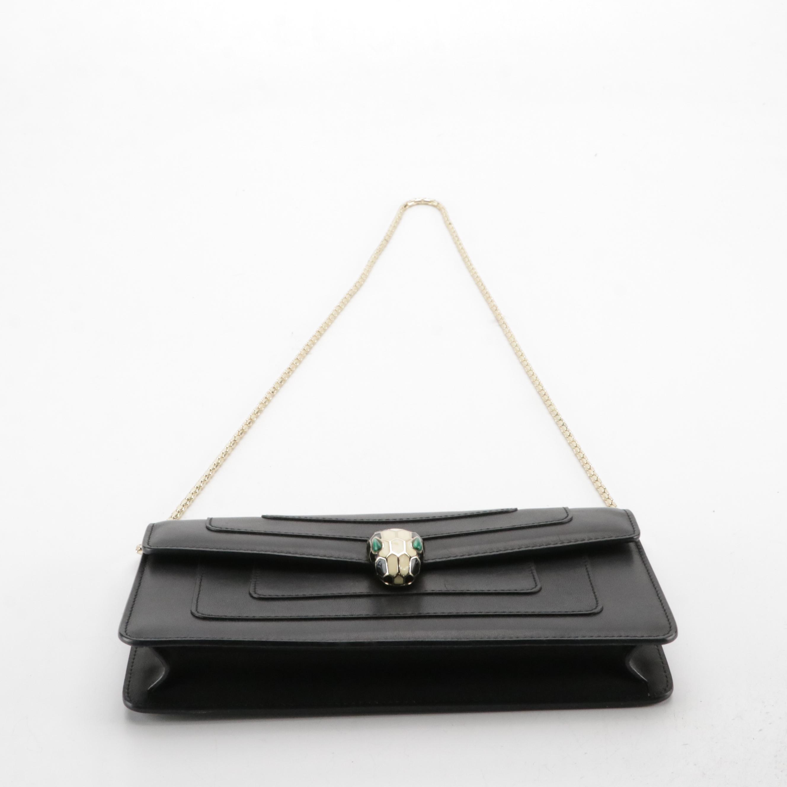 BVLGARI Serpenti Forever Front-Flap Shoulder Bag in Black Lambskin Leather