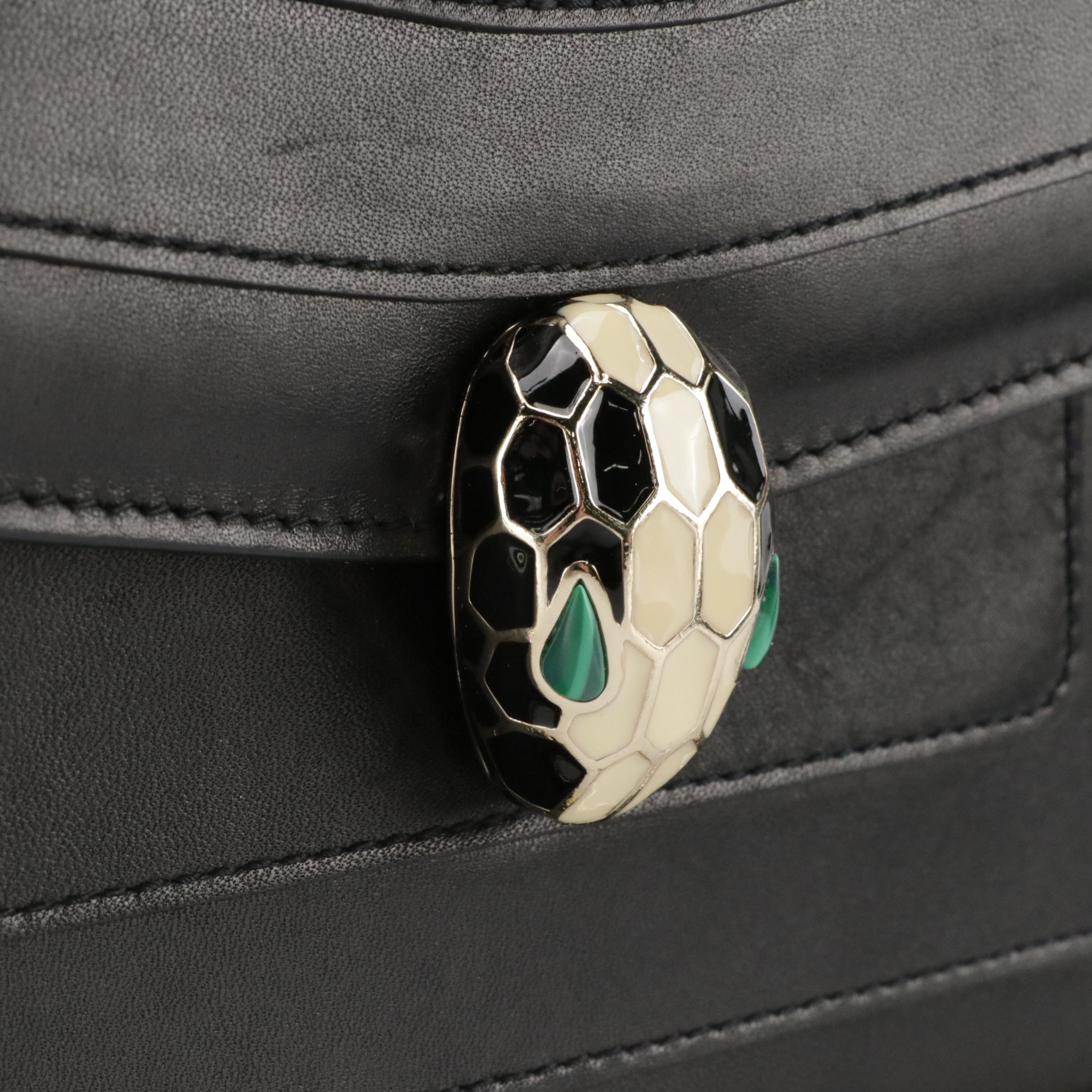 BVLGARI Serpenti Forever Front-Flap Shoulder Bag in Black Lambskin Leather