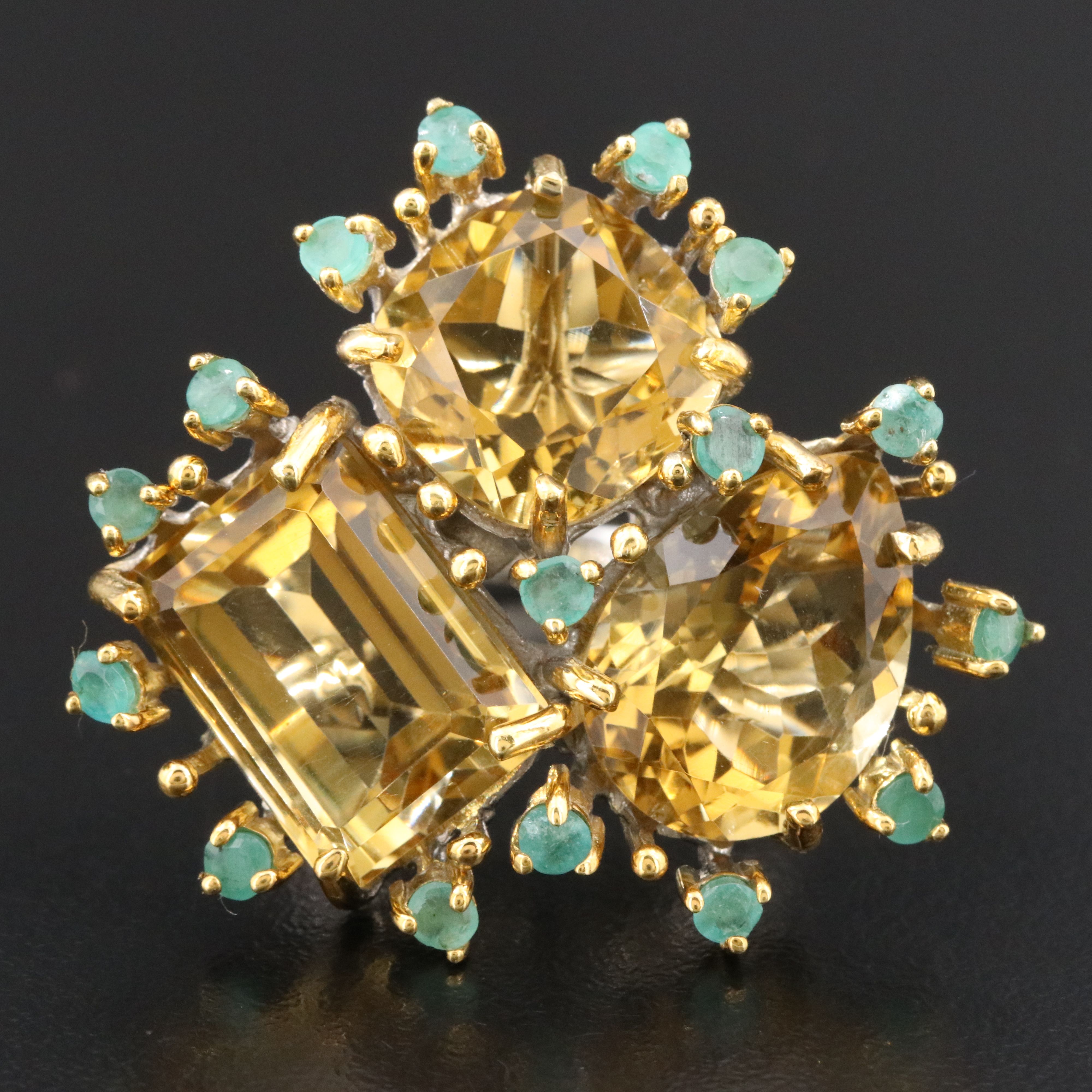 Sterling Citrine and Emerald Ring