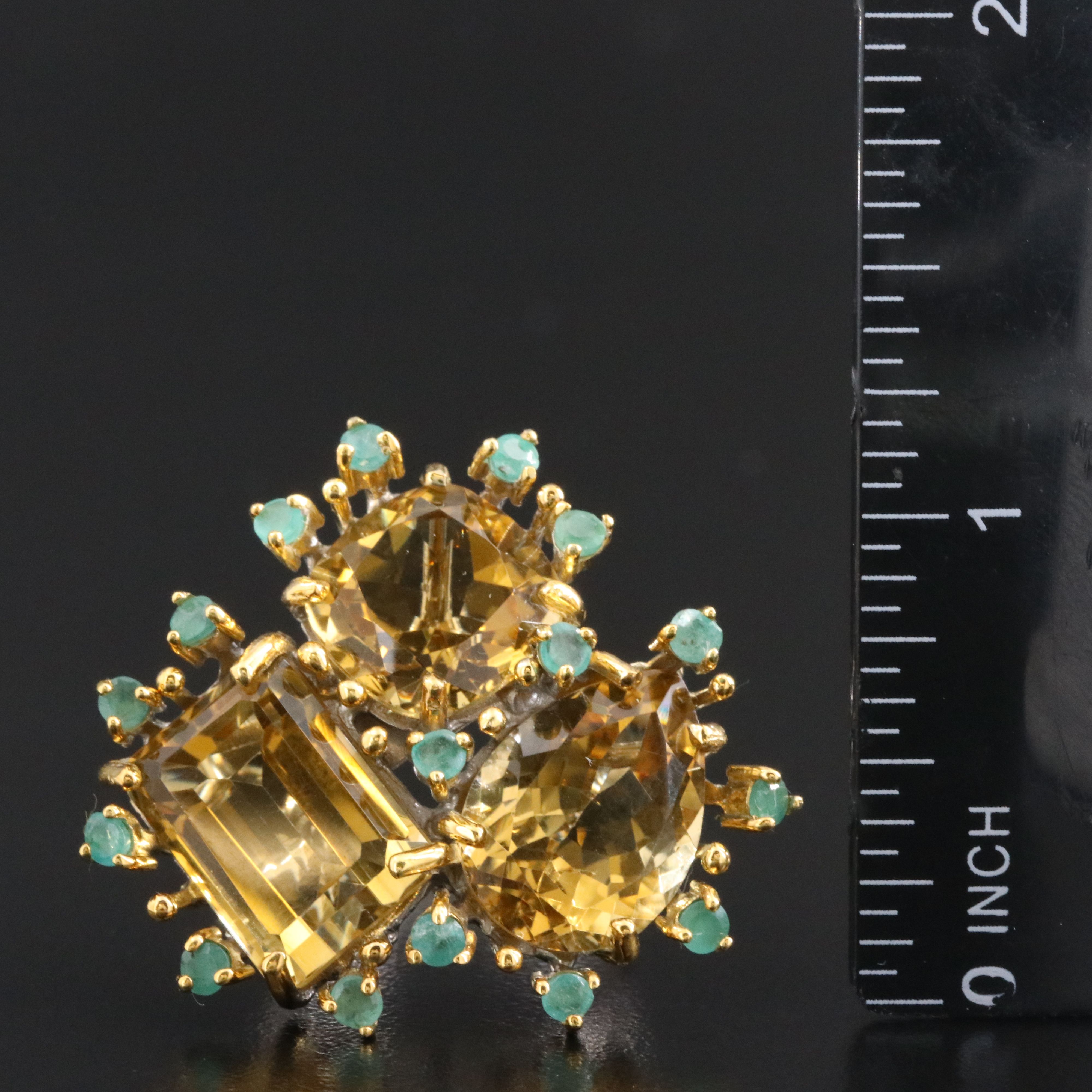 Sterling Citrine and Emerald Ring