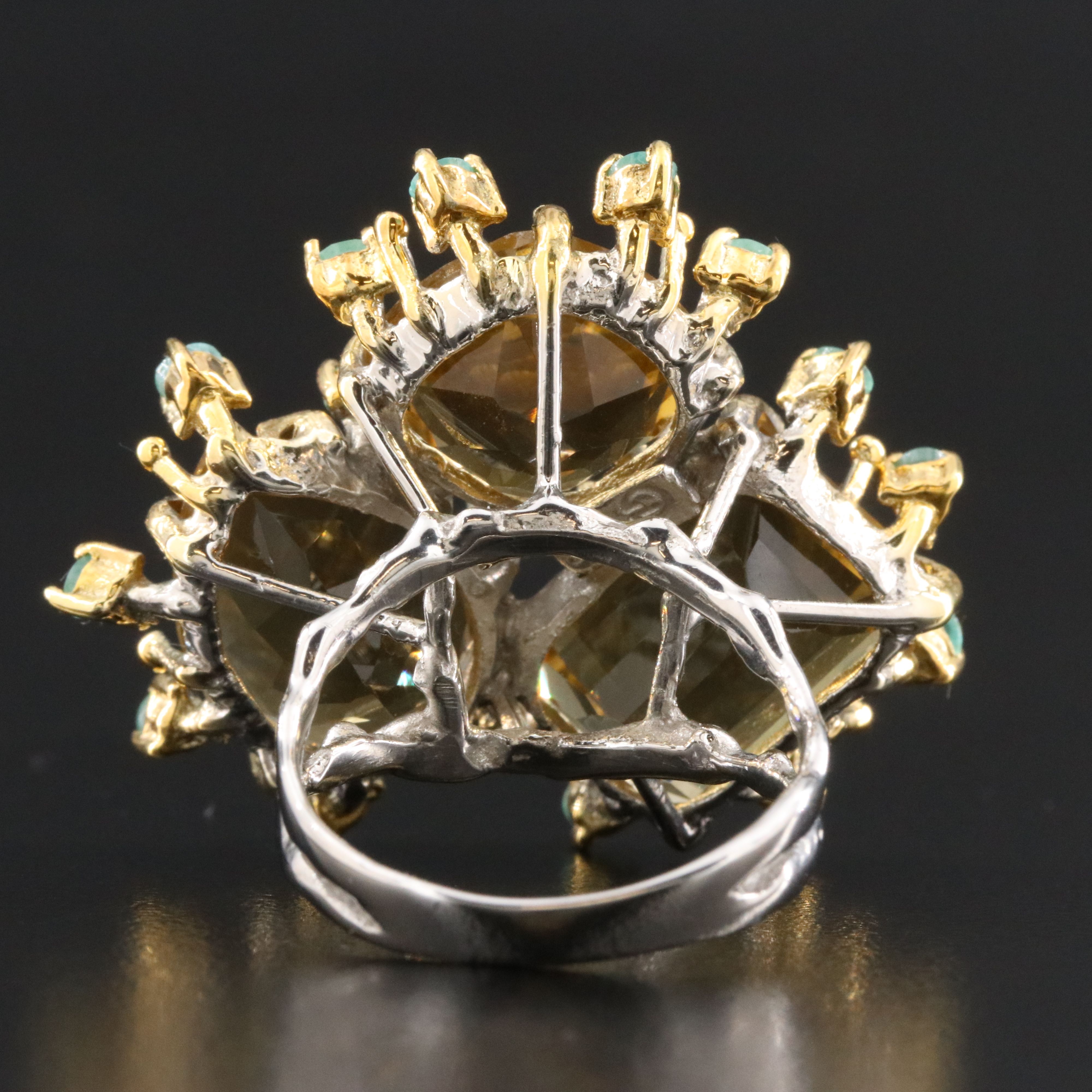 Sterling Citrine and Emerald Ring