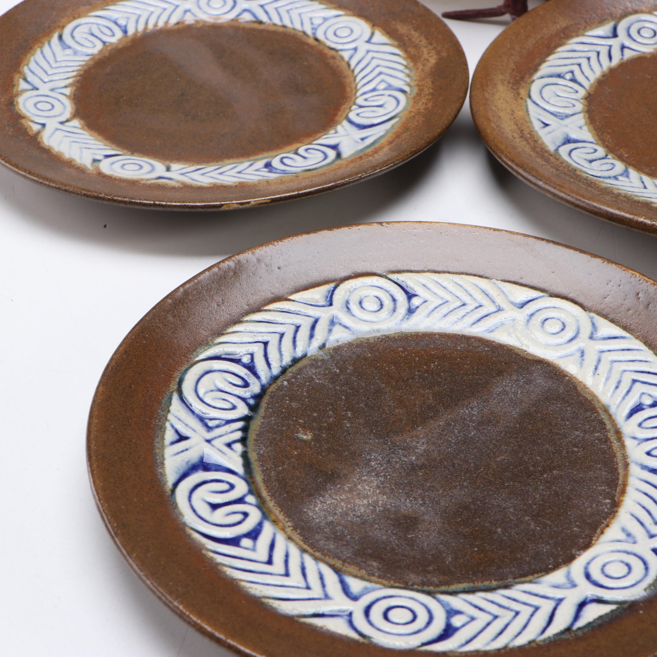 Rustic Japanese Style Vase and Bowl with French Quimper Teacup Set and Owls