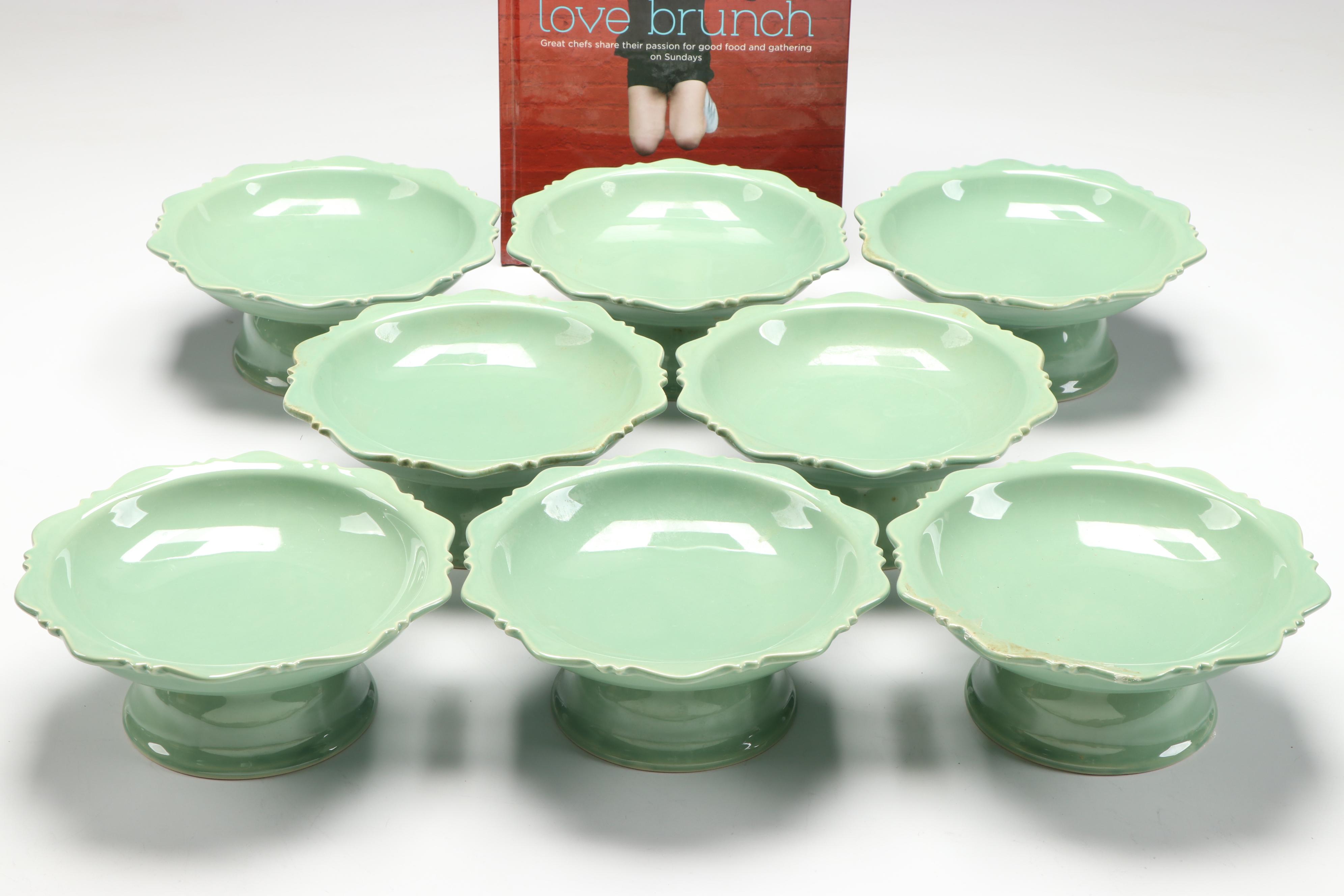 Thai Celadon Pedestal Bowls with "Love Brunch" Cookbook