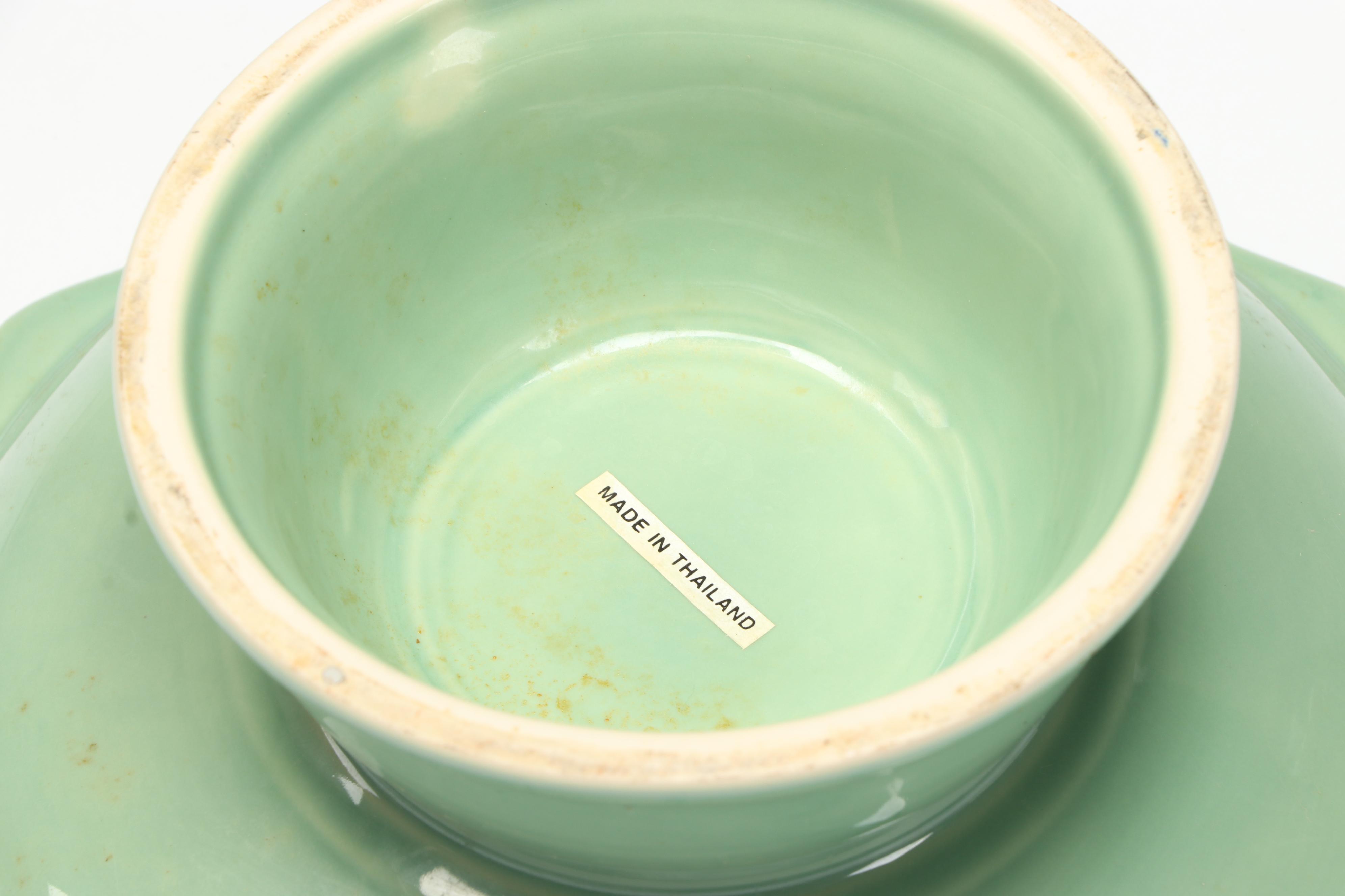 Thai Celadon Pedestal Bowls with "Love Brunch" Cookbook