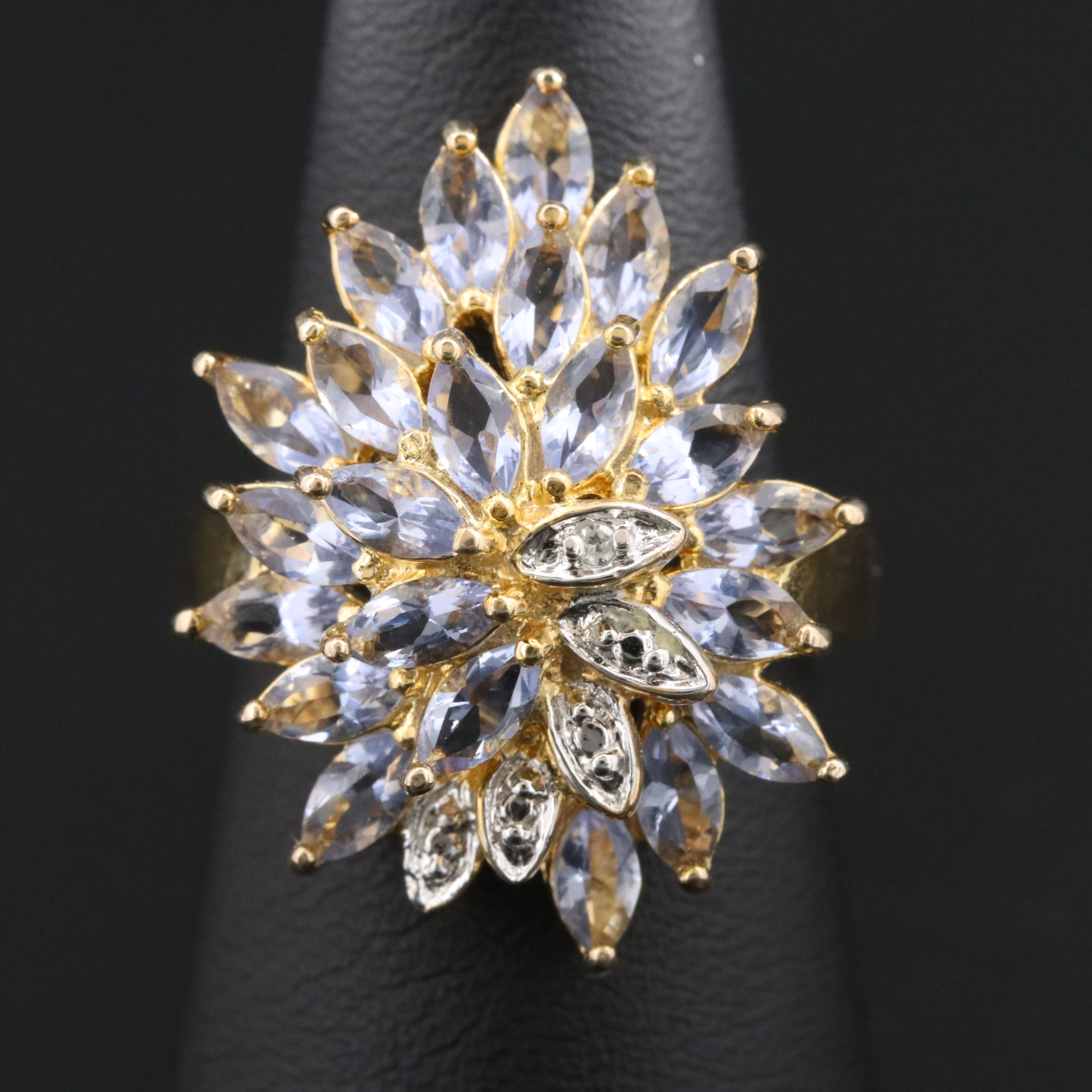 Sterling Glass and Diamond Ring