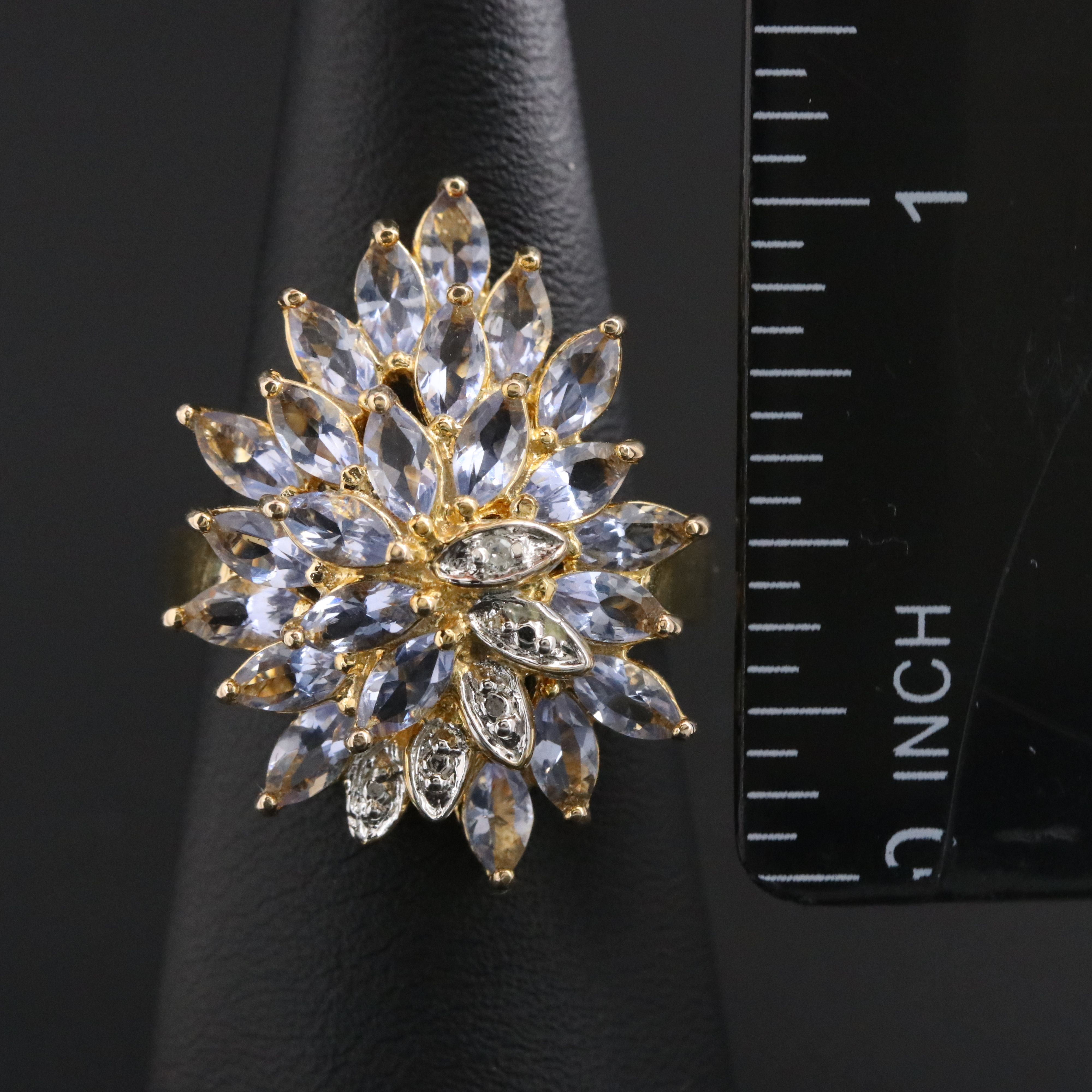 Sterling Glass and Diamond Ring