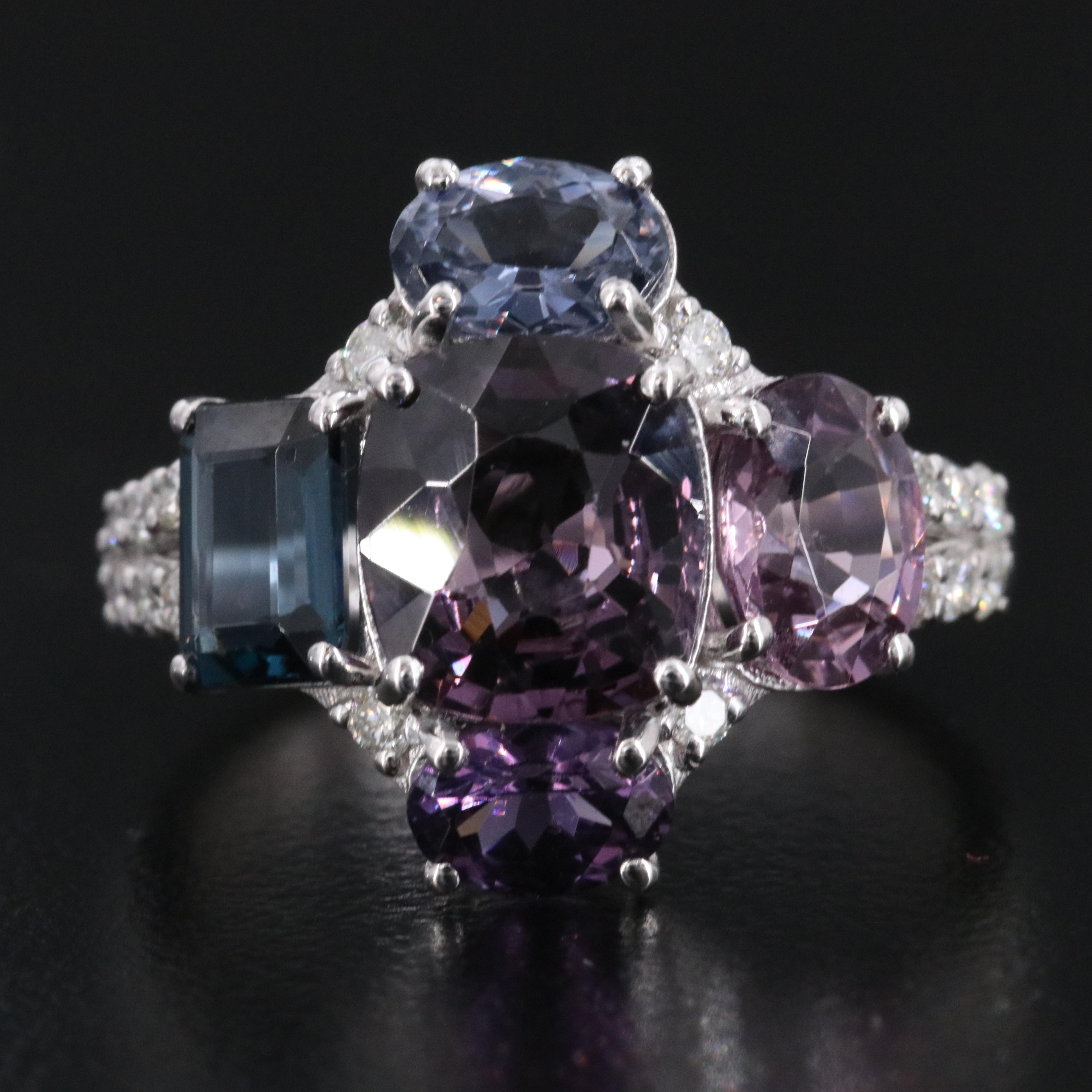 Oscar Friedman 4.85 CTW Multicolored Spinel and Diamond Platinum Ring