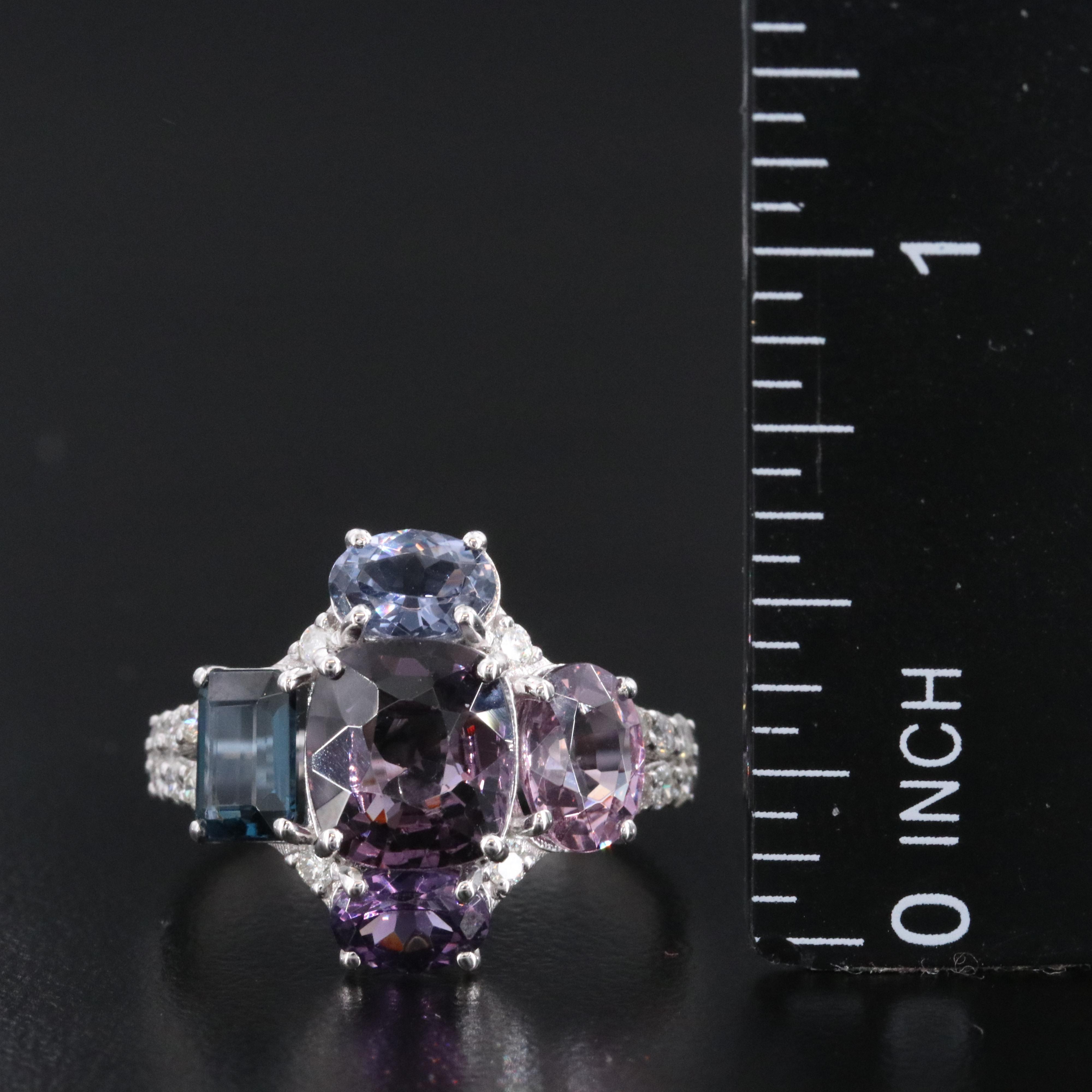 Oscar Friedman 4.85 CTW Multicolored Spinel and Diamond Platinum Ring