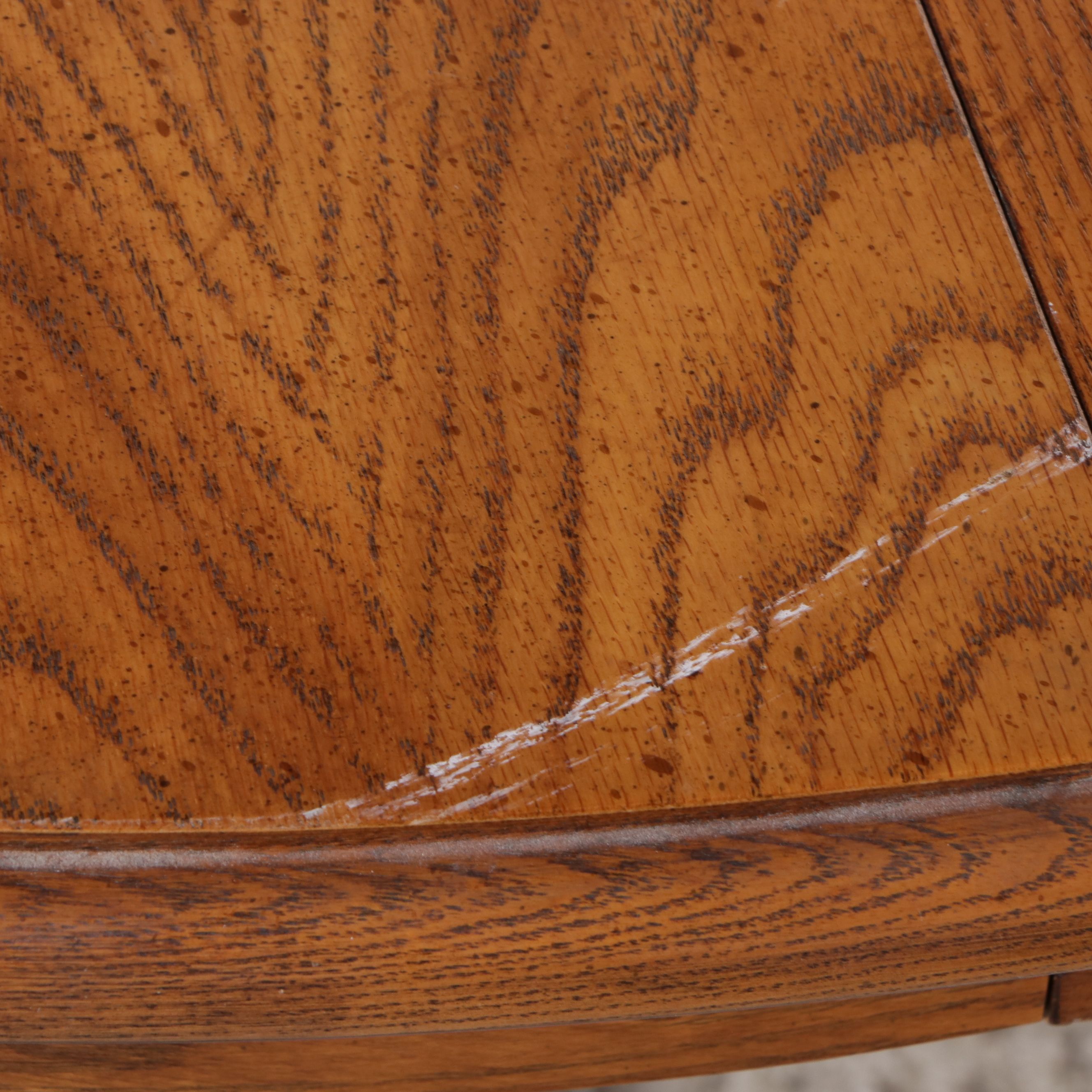 Oak Dining Table with Five Pressed Back Dining Chairs